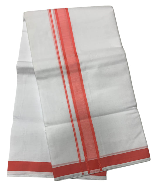 8 Mulam White Cotton Dhoti with Large Peach Border