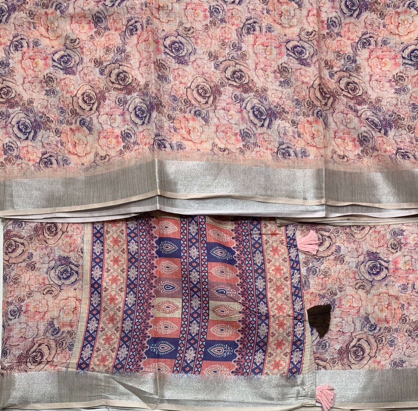 Jute Cotton Saree Baby Pink Colour with Thread Border
