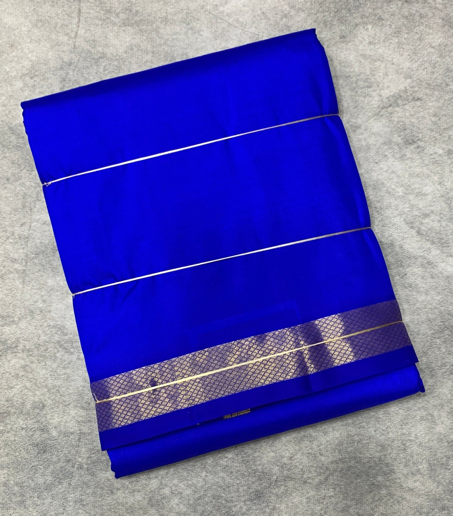 9X5 Pure Silk Dhoti Ink Blue with Golden Zari Border