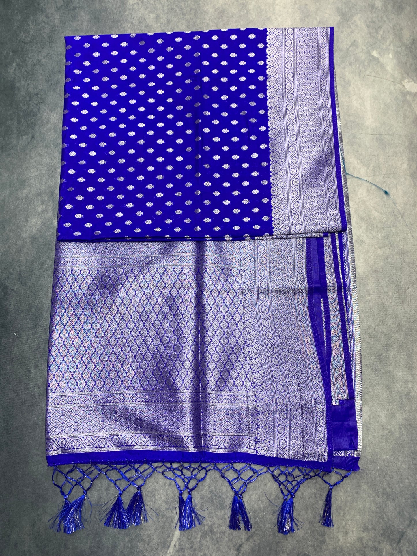 Soft Silk Casual Saree Ink Blue Colour with Sliver Colour Border