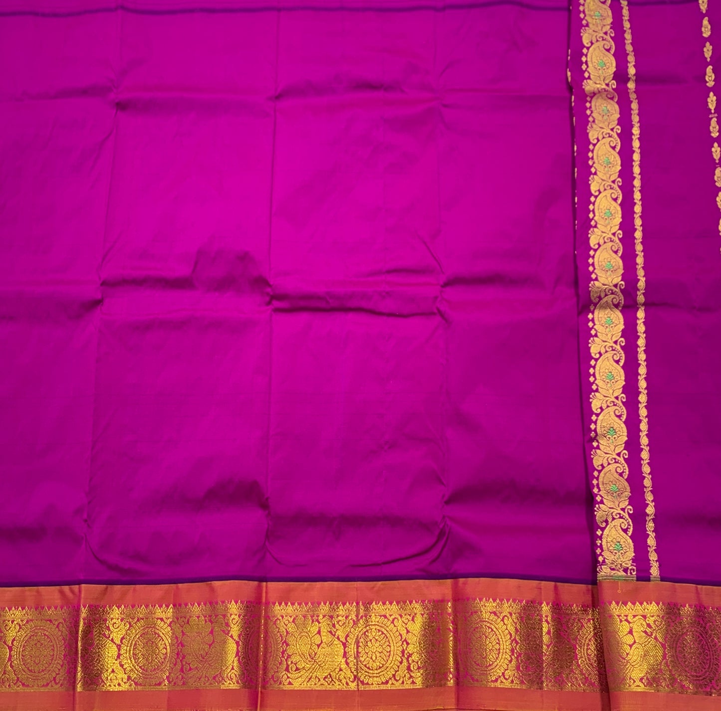 Magenta Shade Semi Silk Kids Pattu Pavadai with Contrast border for Age 2 to 5