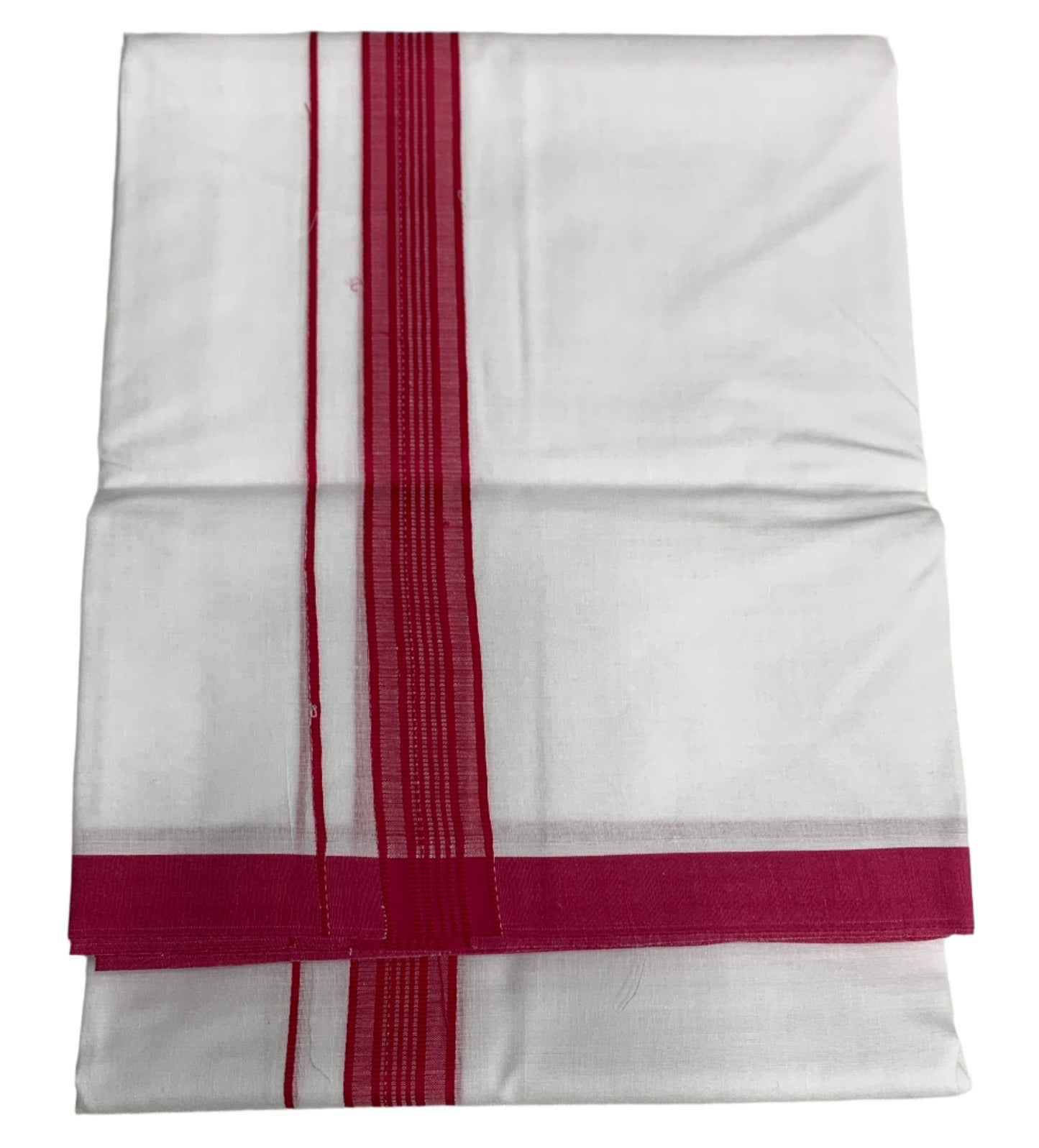 8 Mulam White Cotton Dhoti with Large Pink Border