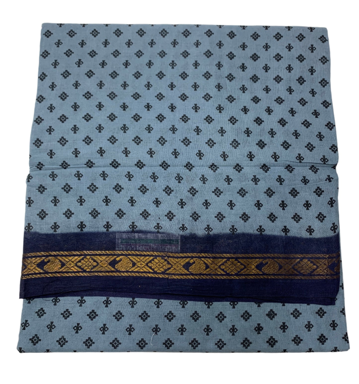 9 yards Cotton Saree Gray Colour with Navy Blue Border