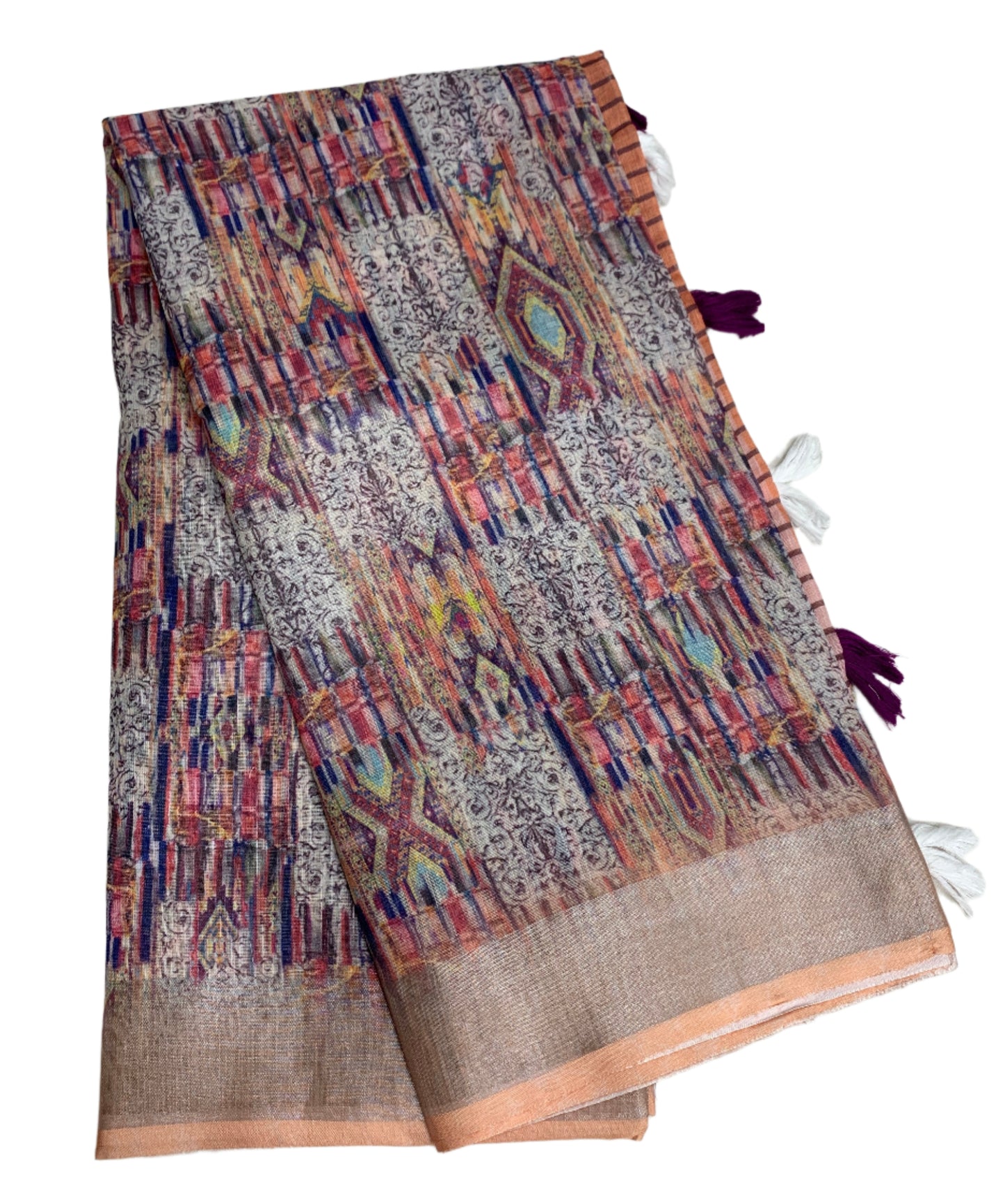 Jute Cotton Saree Multi Colour with Thread Border