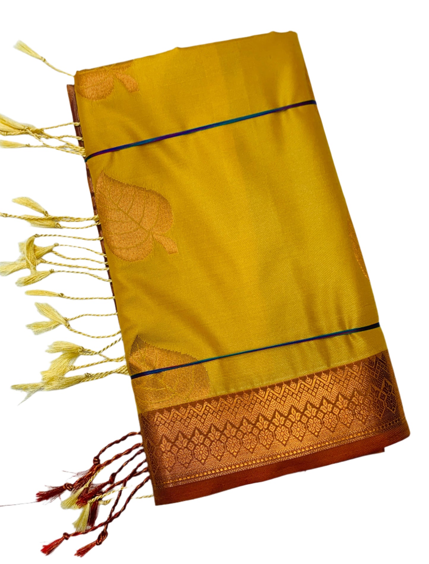 Soft Vegan Silk Saree Yellow Colour with Copper Border