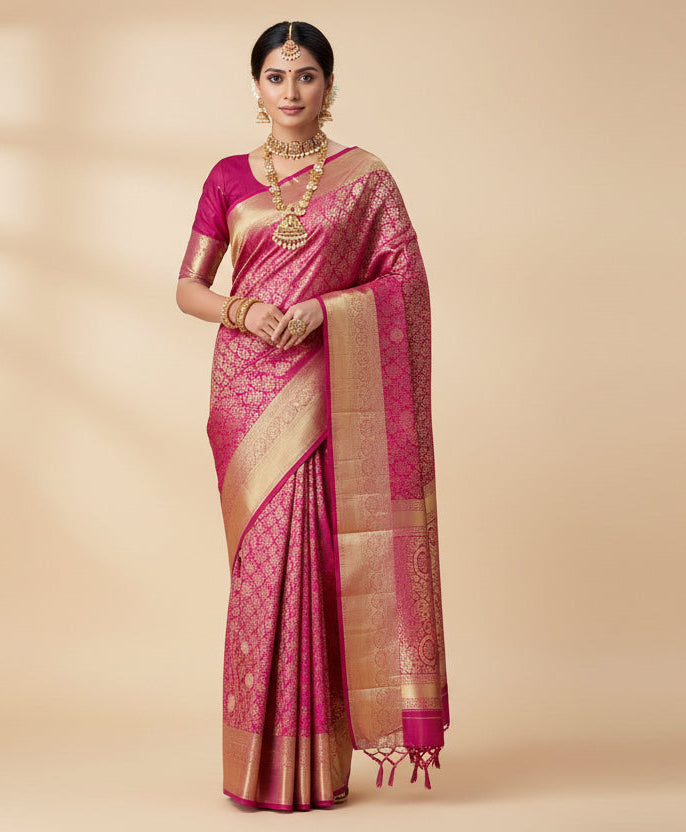 Pink Colour Soft Kanchi Tissue Pattu Saree with Golden border