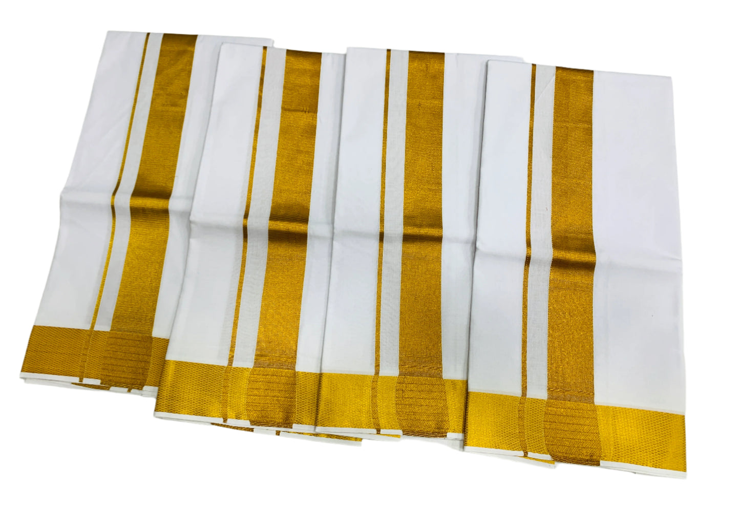 Cotton Dhoti White 4 Mulam with Big Zari Border - Pack of 4