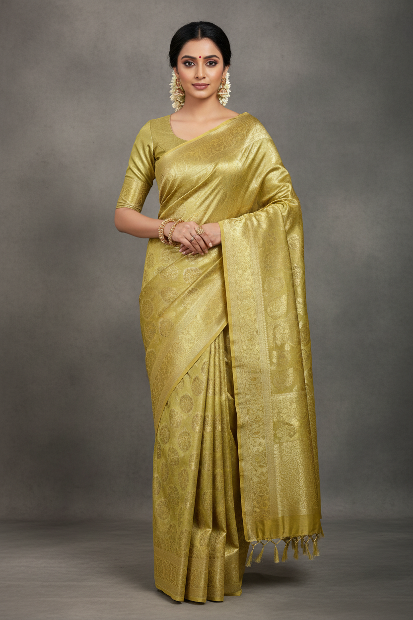 Fancy Tissue Saree Golden Colour with Self Colour Border