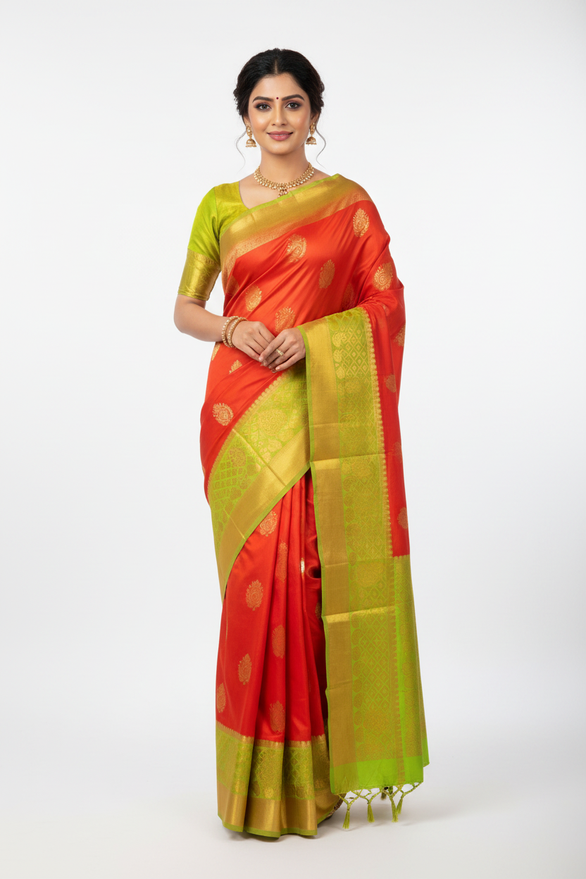 Soft Silk Saree Salmon Colour with Copper border