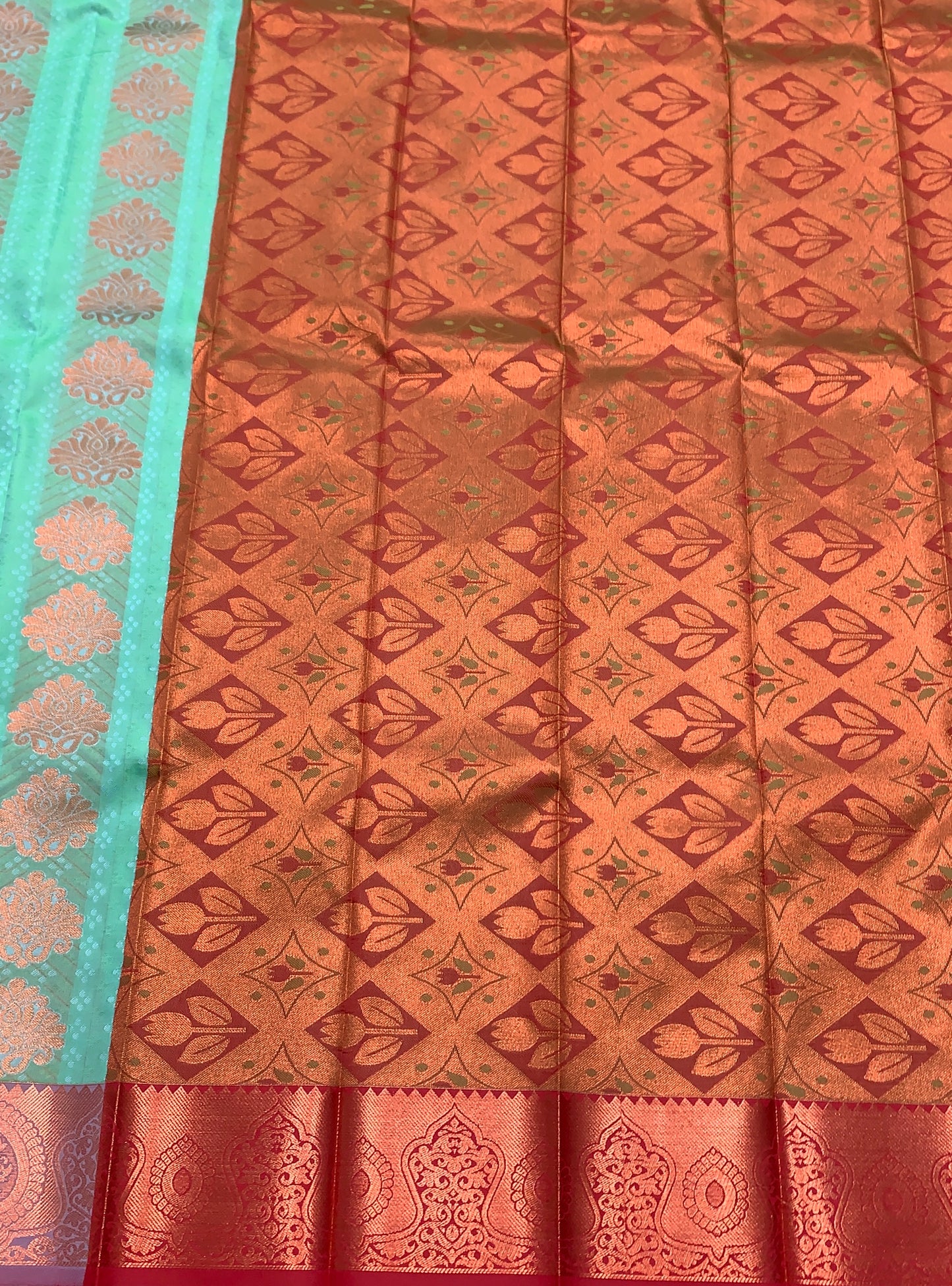 Vegan Silk Saree Sapphire Colour with Onion Pink and Copper Floral Border