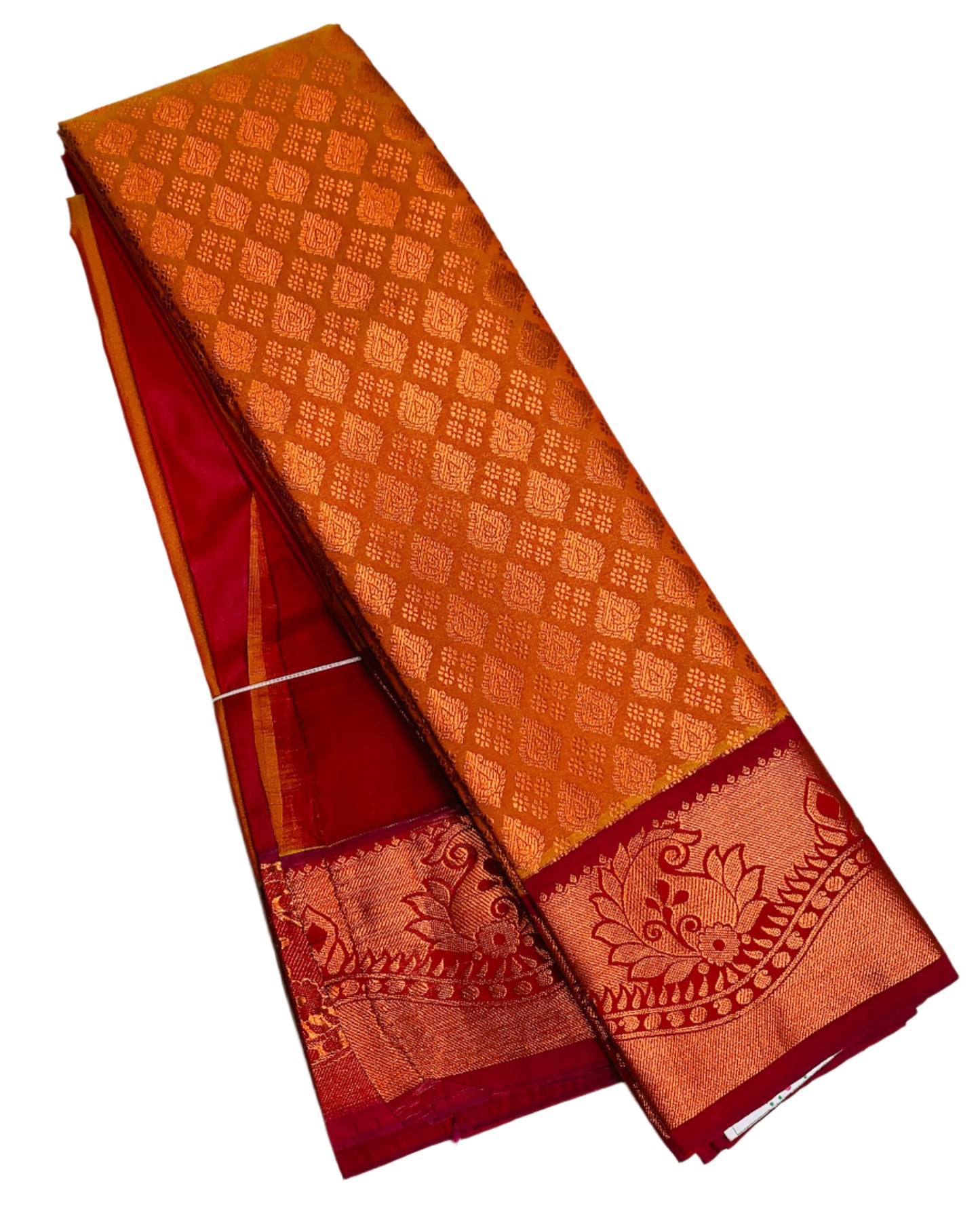 Vegan Silk Saree Golden Yellow Colour with Copper and Pink Border