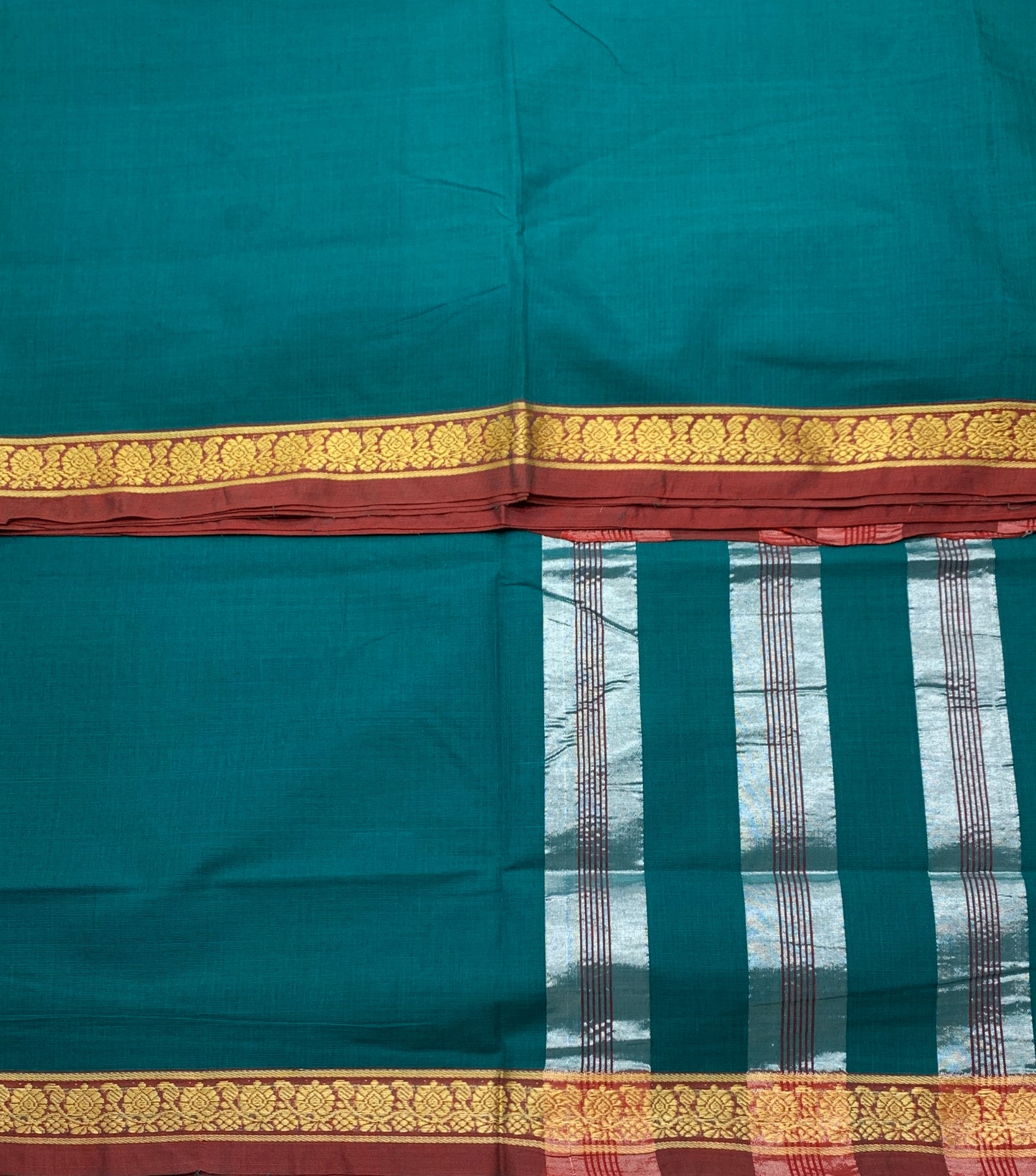 Chettinad Cotton Saree Rama Green Colour with Maroon Border