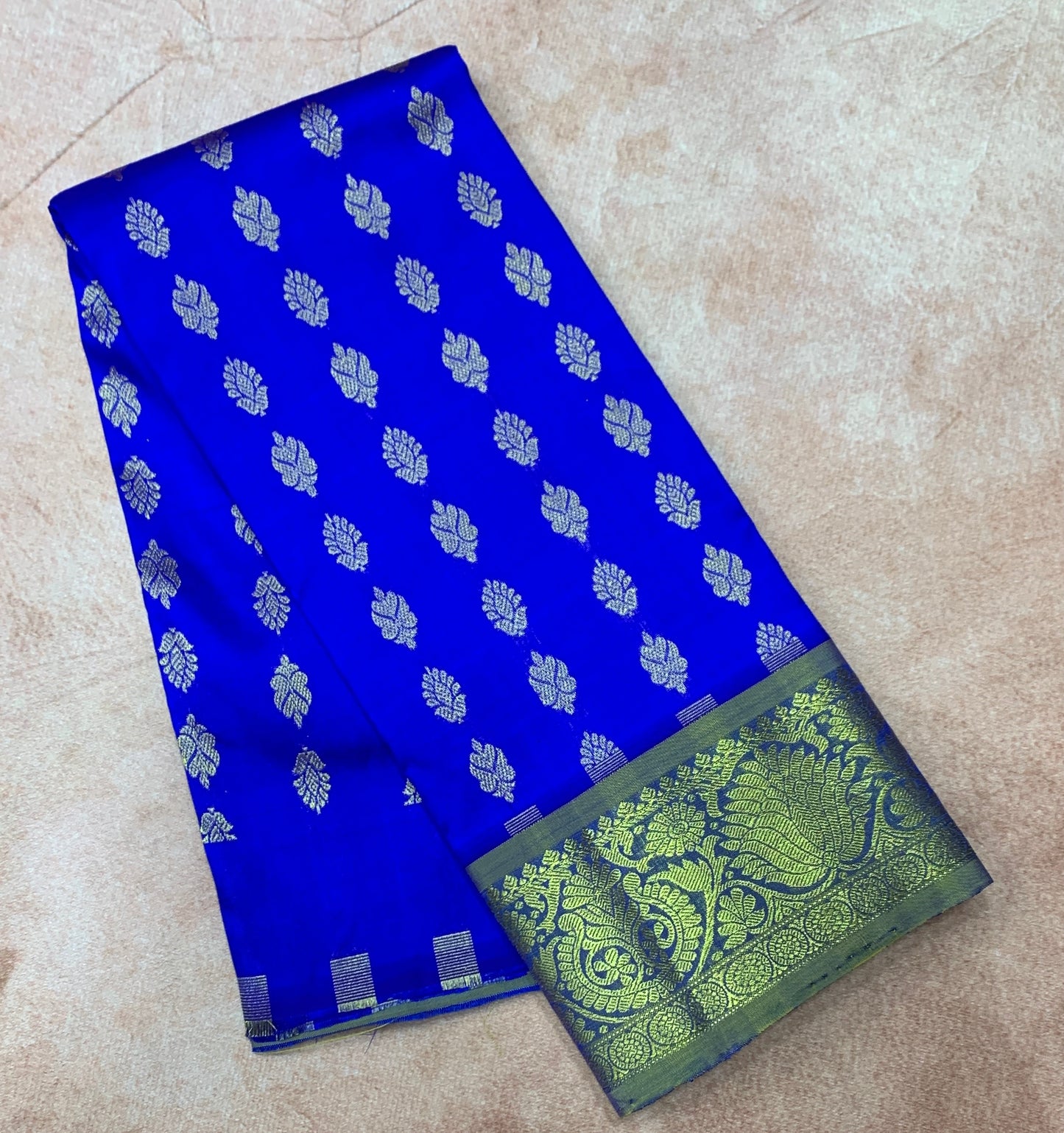 Blue Shade Pure kanchipuram Kids Pattu Pavadai with Contrast Border for Newborn to 2 Years