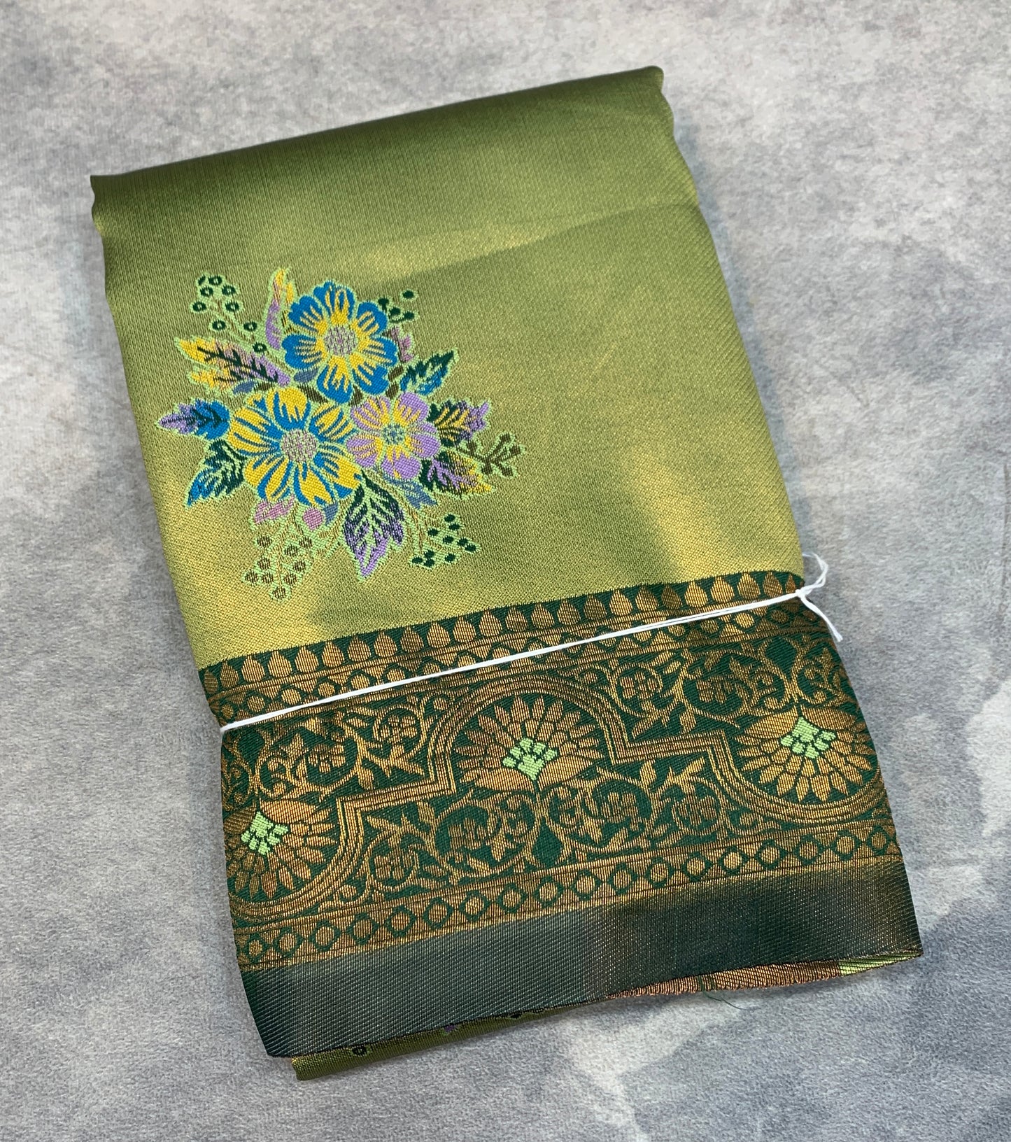 Fancy Tissue Saree Olive Green Colour with Green Border