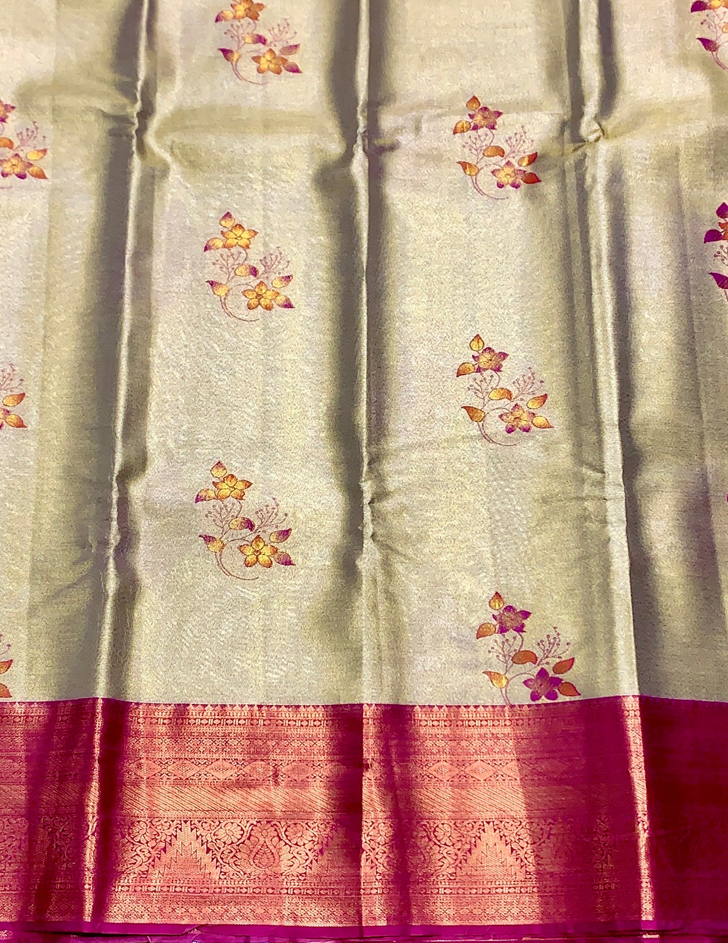 Fancy Tissue Saree Golden Colour with Pink Border