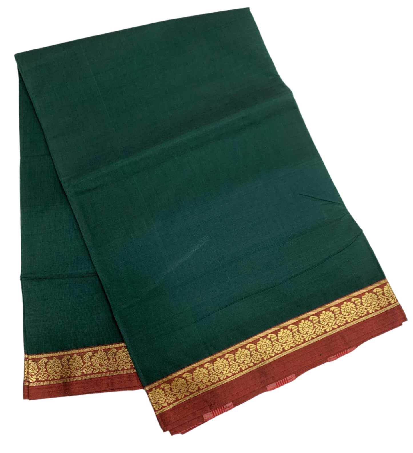 Chettinad Cotton Saree Dark Green Colour with Maroon Border