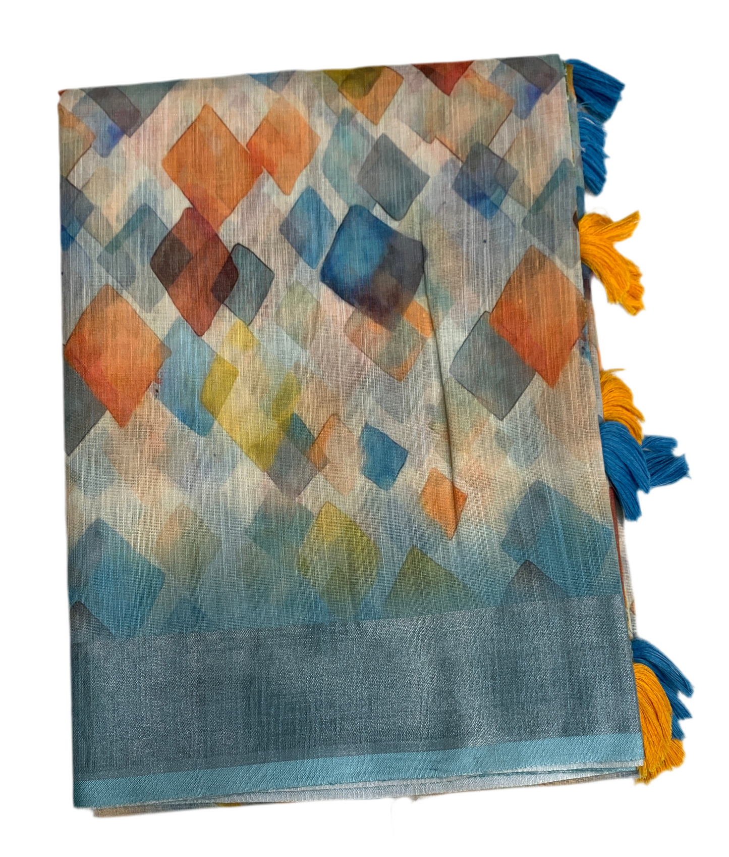 Jute Cotton Saree Sky Blue Shade with Thread Border