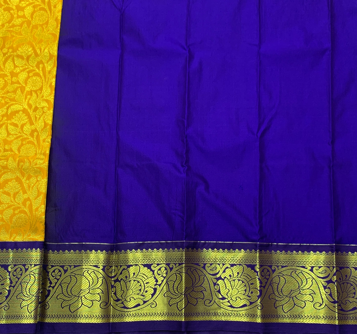 Yellow Shade Vegan Silk Kids Pattu Pavadai with Contrast Border for Newborn to 2 Years