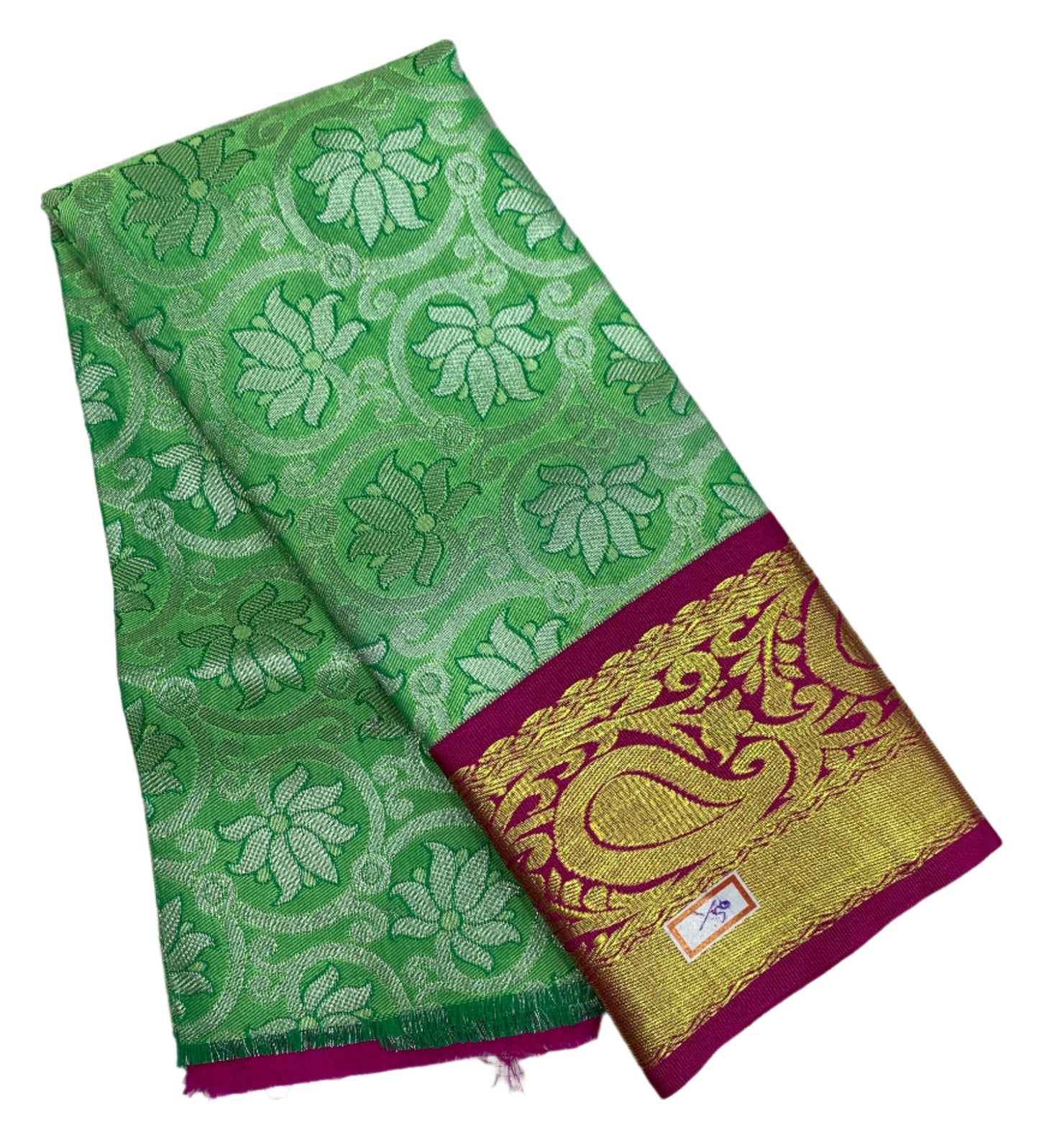 Light Green Shade Vegan Silk Kids Pattu Pavadai with Contrast Border for Newborn to 2 Years