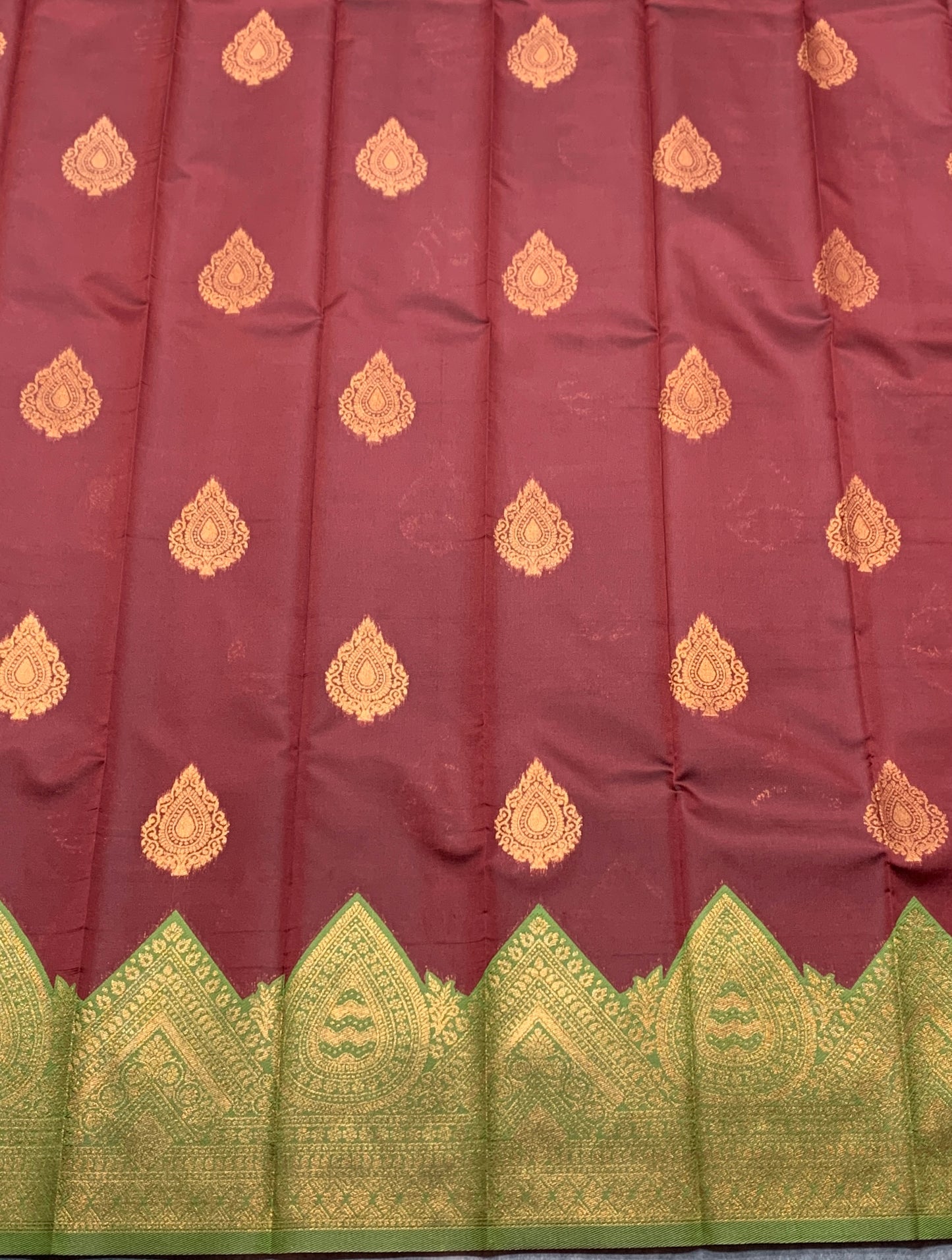 Maroon Colour Art Silk Saree with Olive Green Border