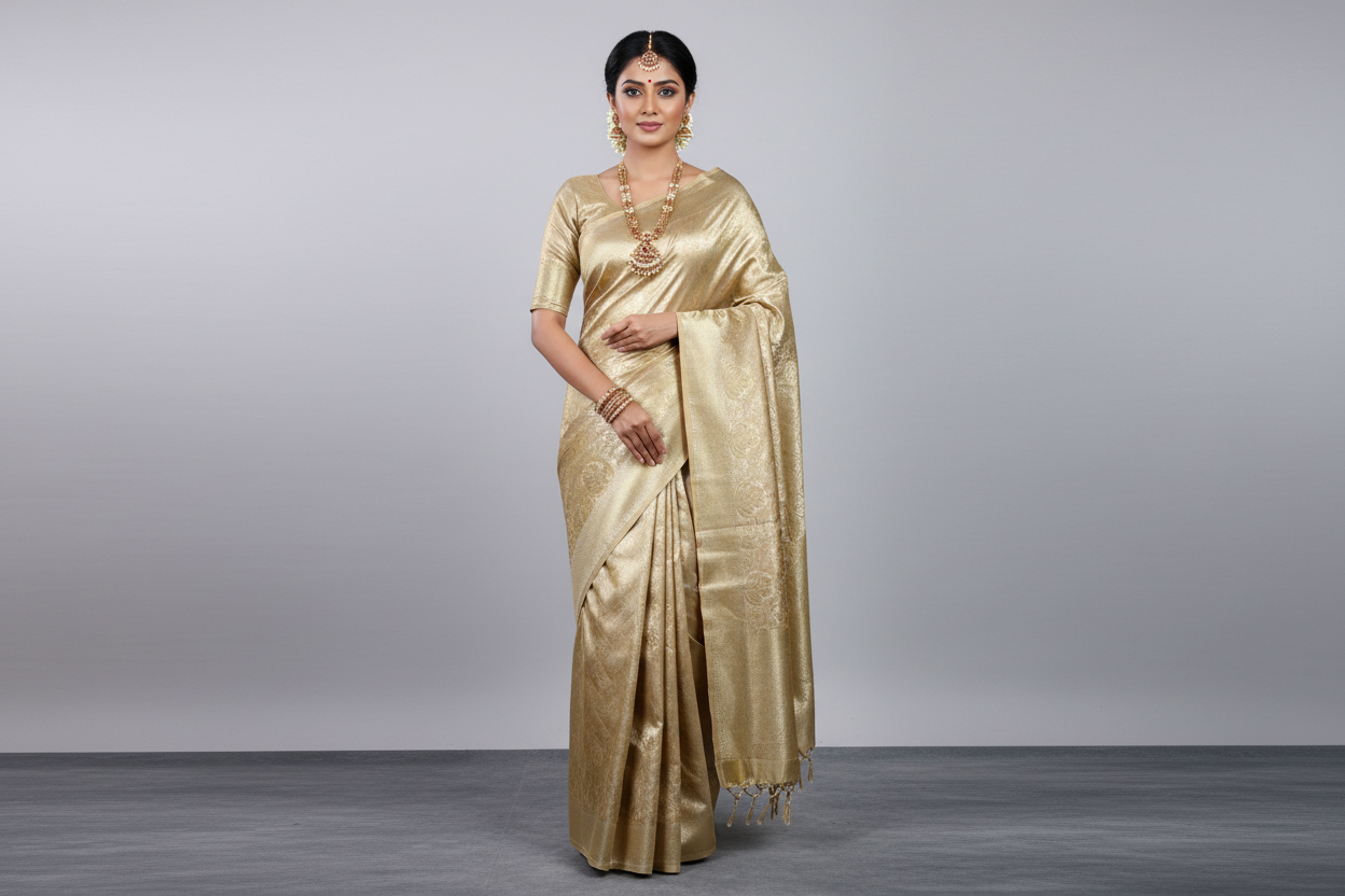 Fancy Tissue Saree Golden Colour with Self Colour Border