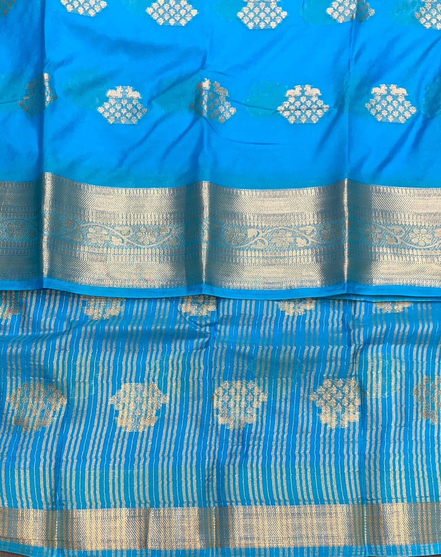 Crepe Saree Light Sky Blue Colour with Sliver Zari work Border