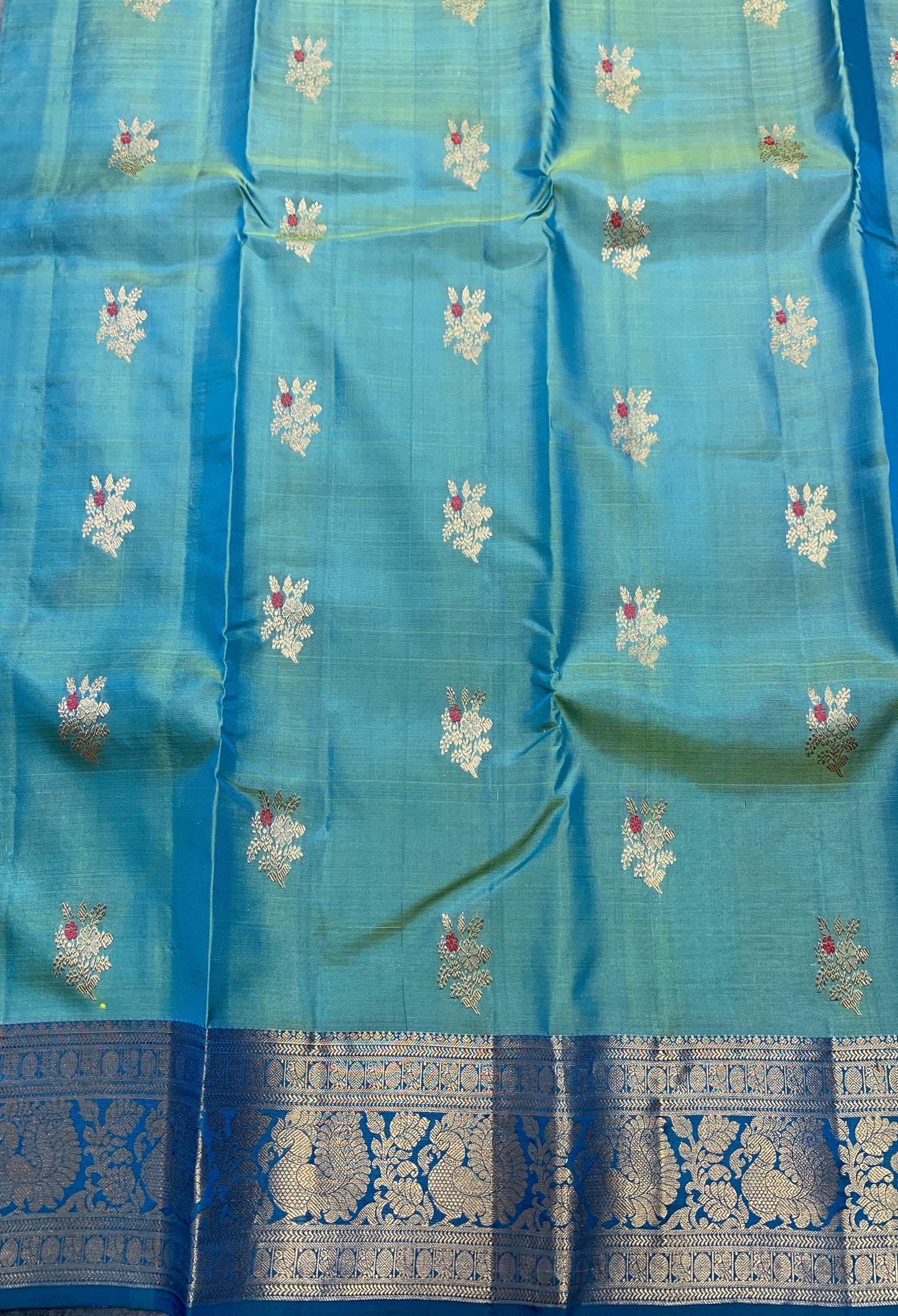 Pure Kanchipuram Silk Saree Dual Colour with Sky Blue Colour Border