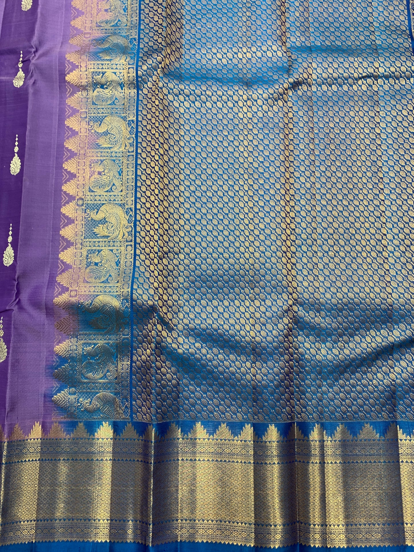 Pure Kanchipuram Silk Saree Lavender Colour with Sky Blue Border