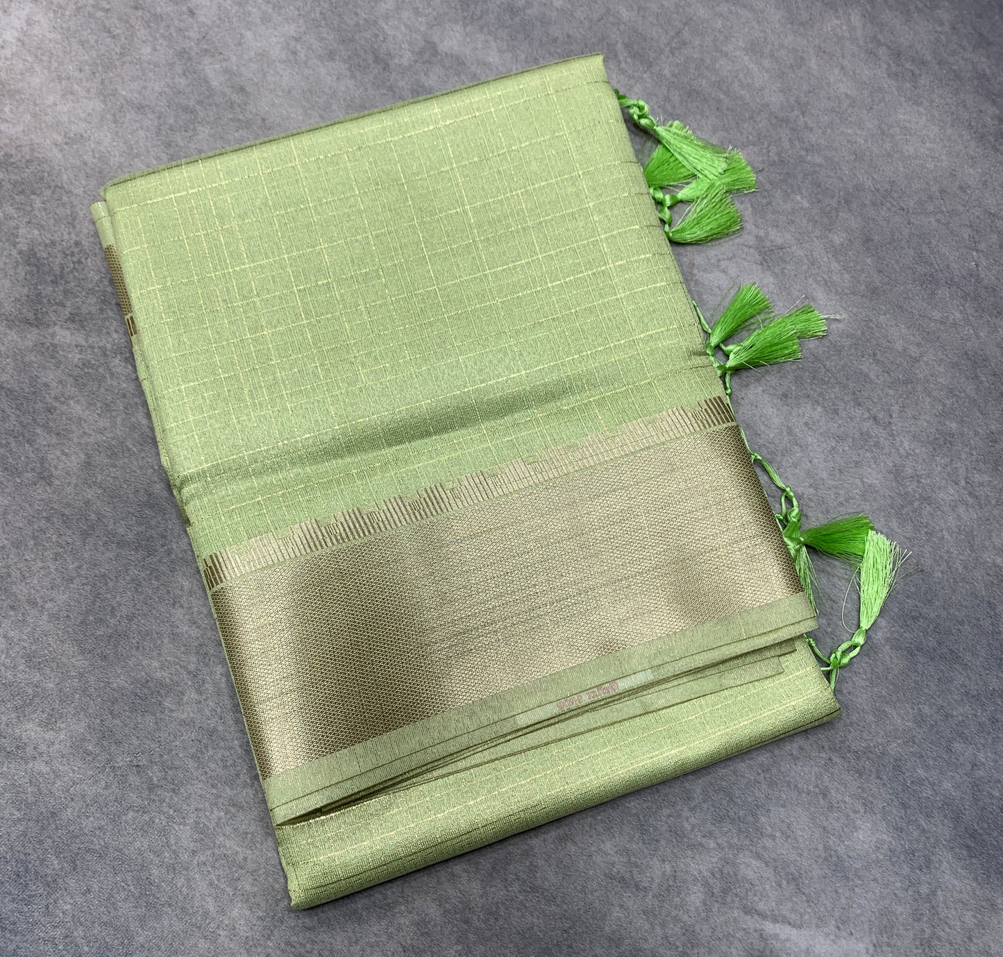 Banaras Katan Saree Light Pista Green Colour with Katan Work Border