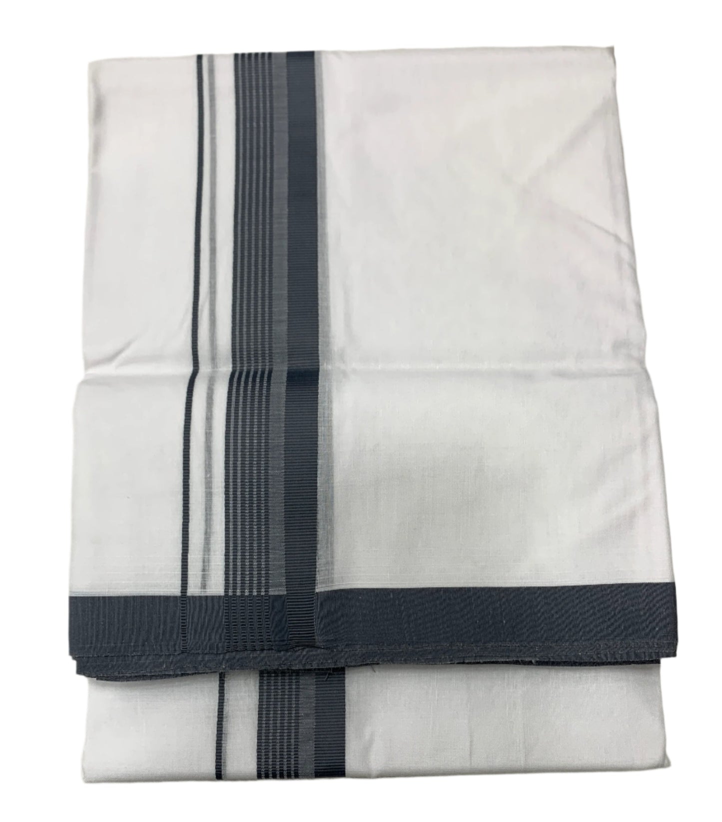 8 Mulam White Cotton Dhoti with Large Gray Border
