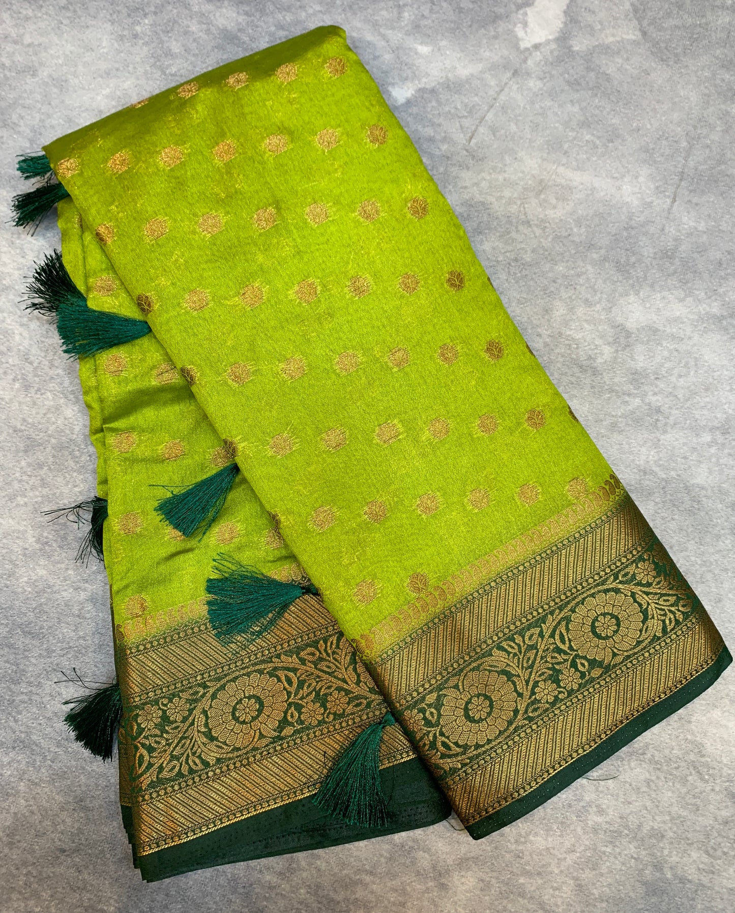 Crepe Saree Olive Green Colour with Green Border