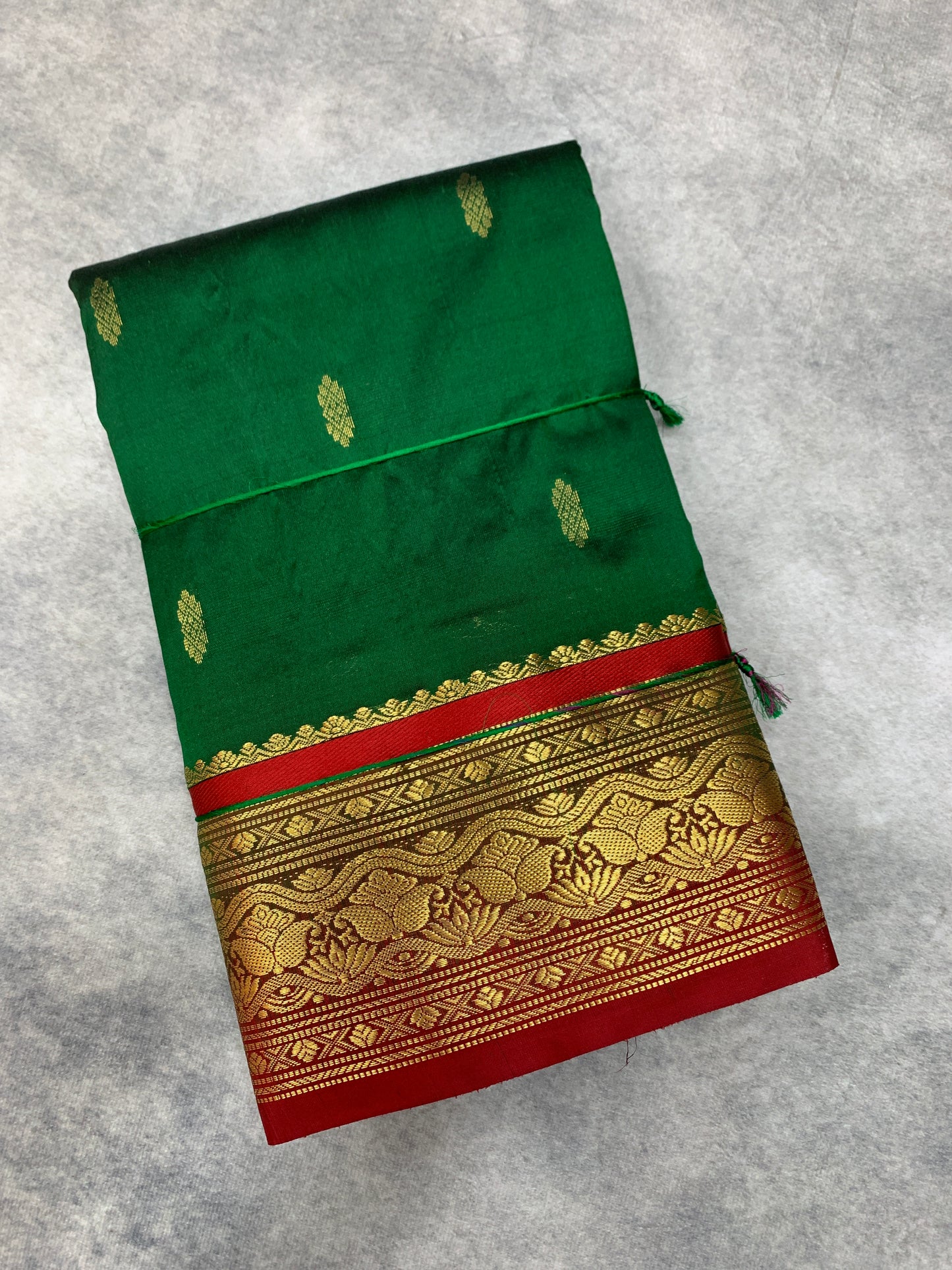 Pure Kanchipuram Silk Green Colour with Red Border