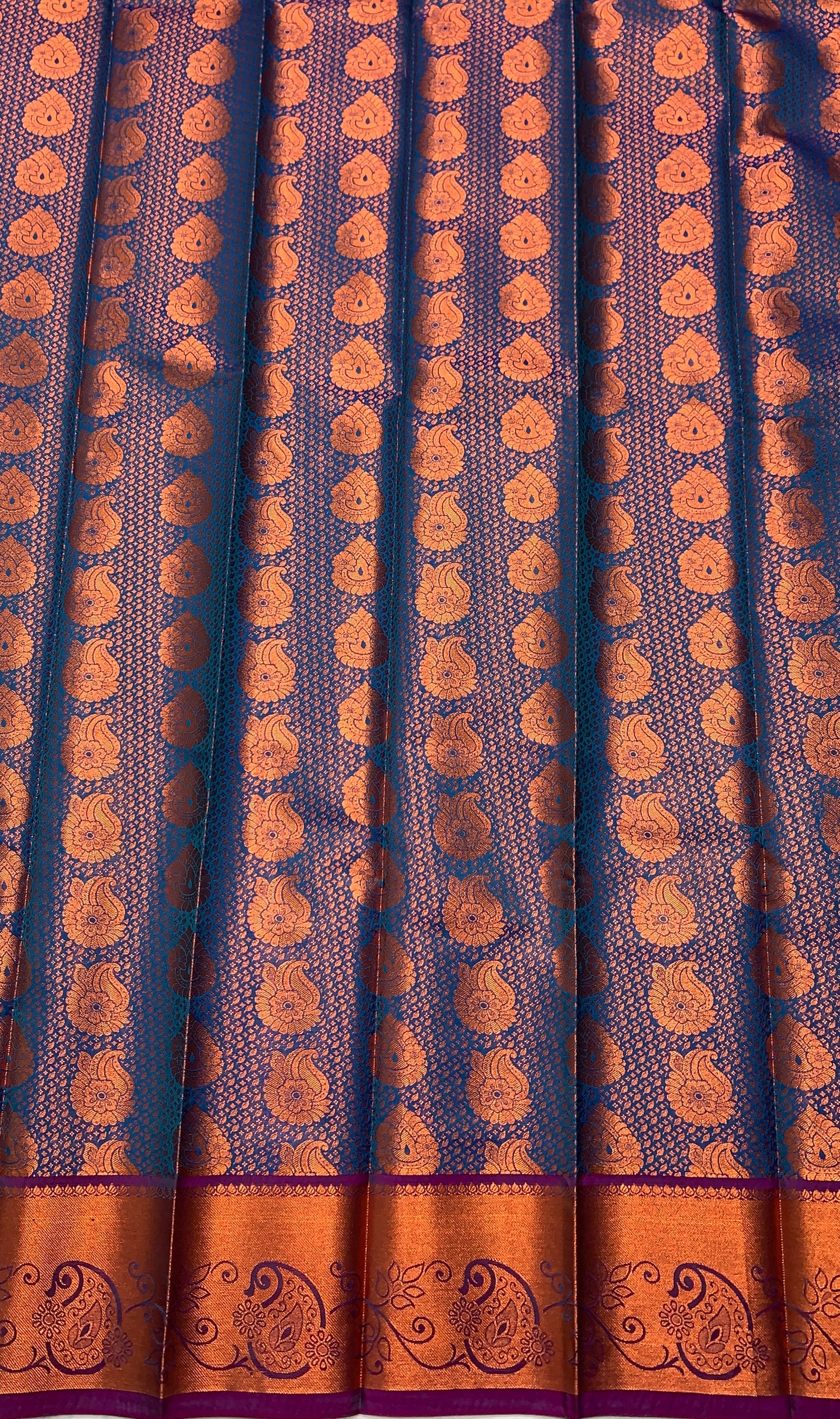 Vegan Silk Saree Blue Colour with Copper and Purple Border