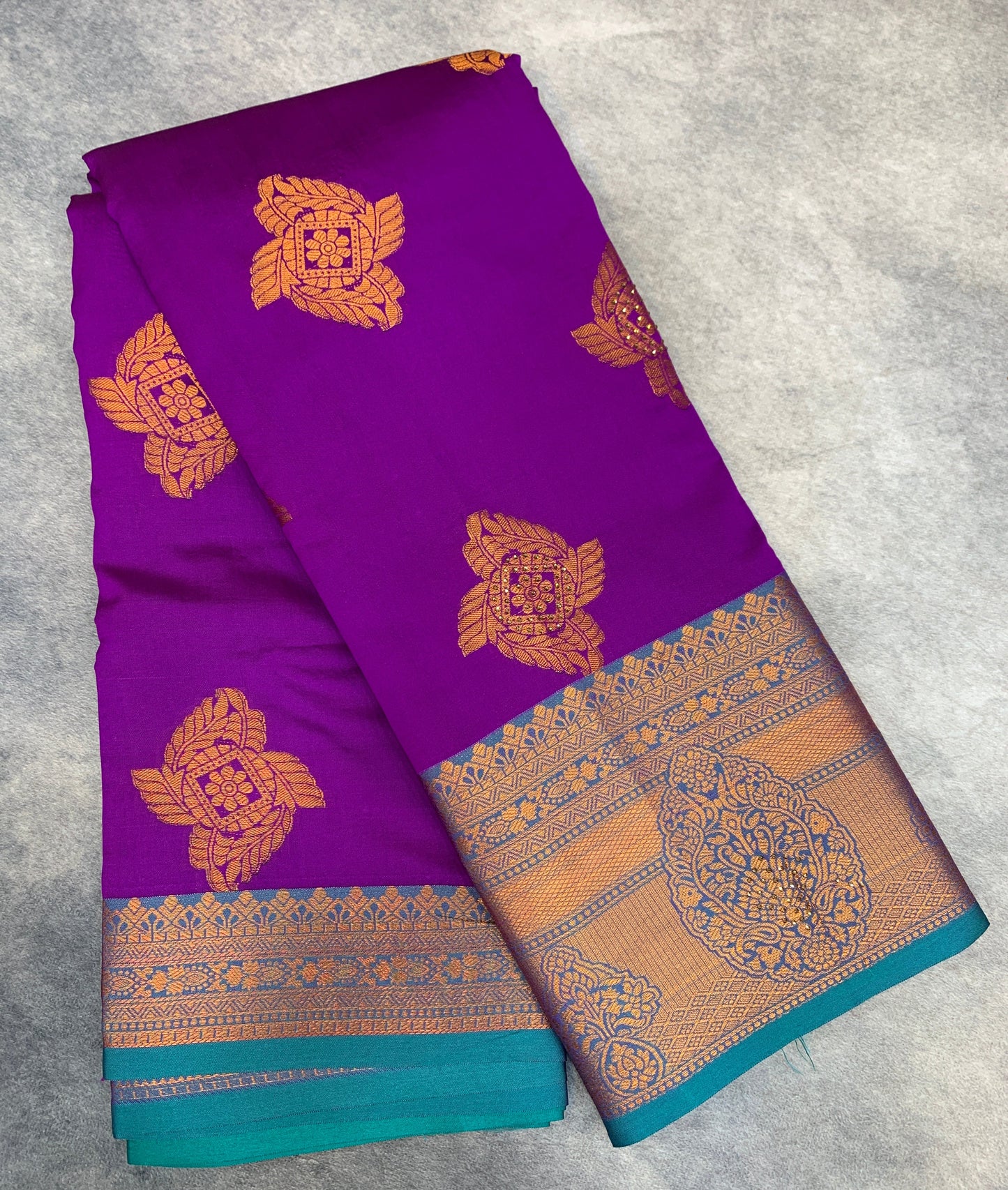 Soft Silk Casual Saree Purple Colour with Rama Green and Golden Colour Border