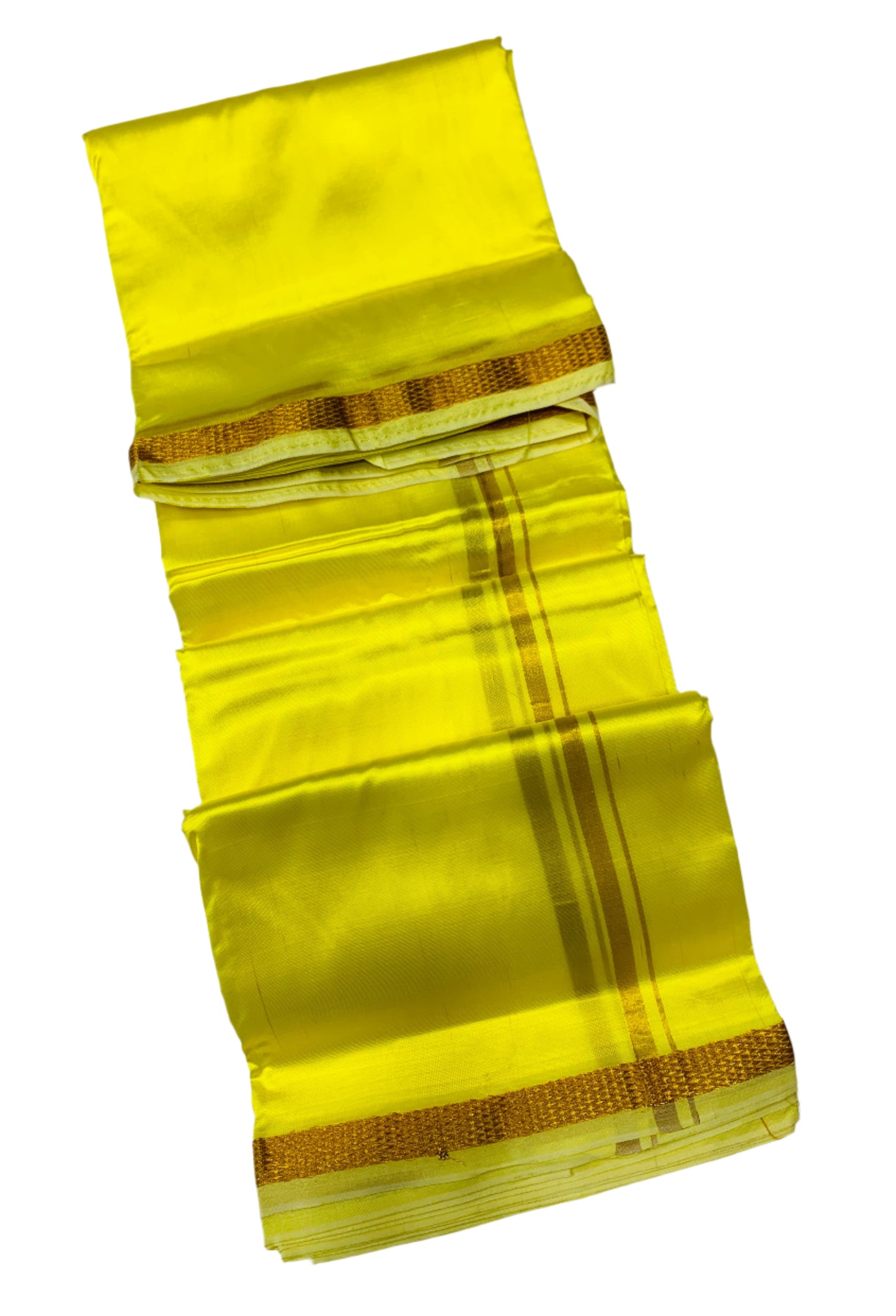 Art silk Dhoti 8 Mulam Yellow Colour Small Zari Border