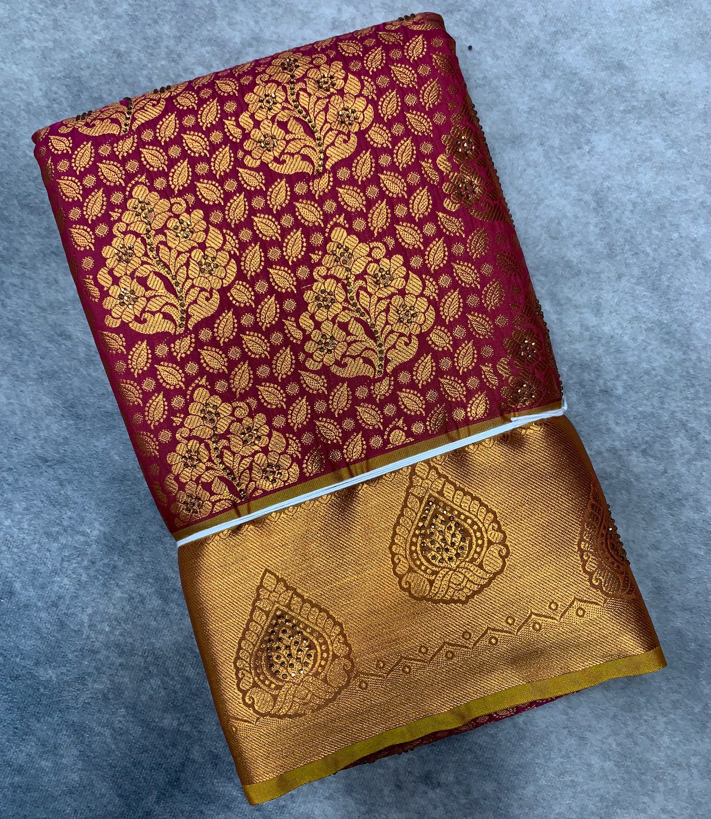 Vegan Silk Saree Maroon Colour with Copper and Golden Yellow Border