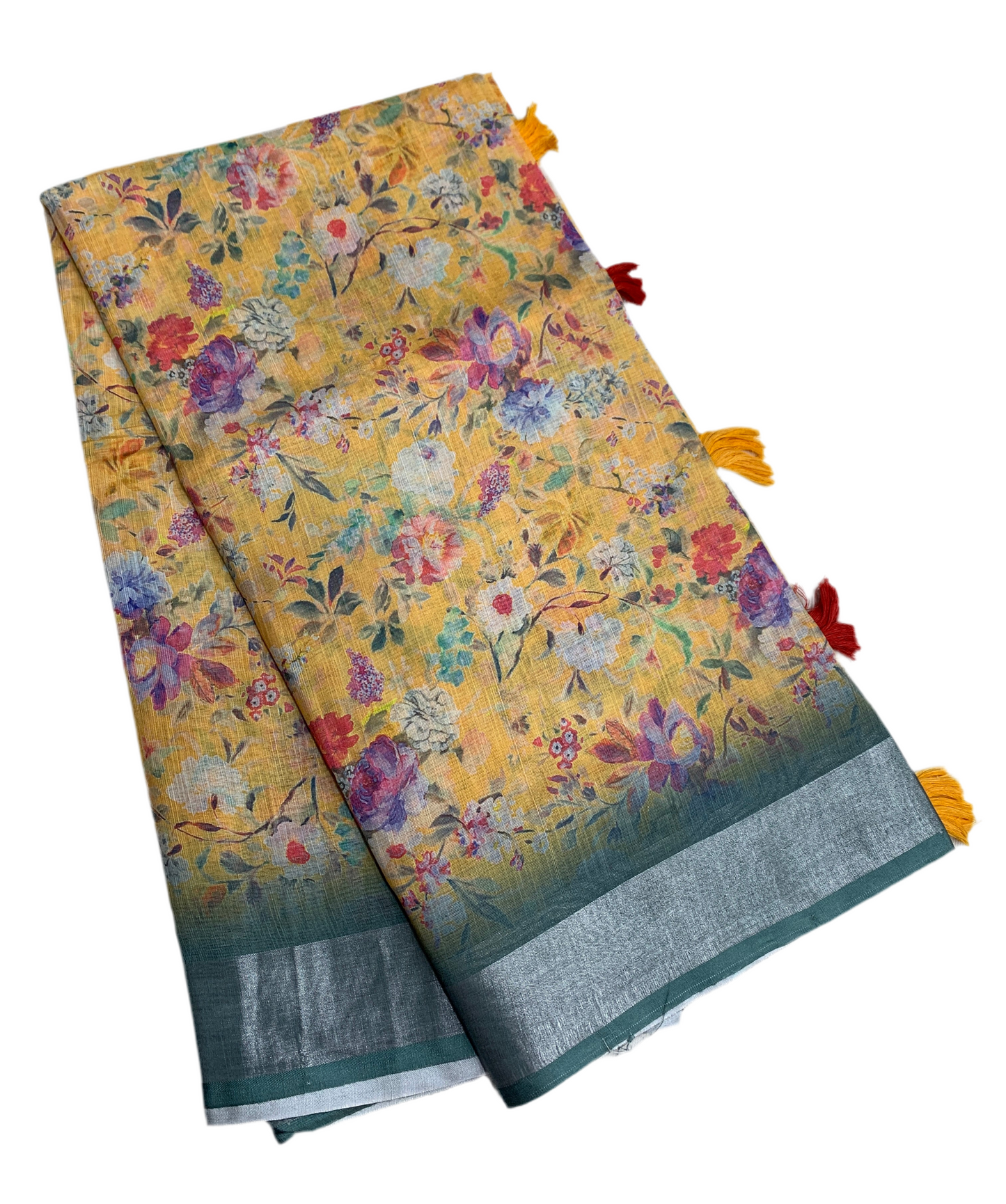 Jute Cotton Saree Yellow Colour with Thread Border