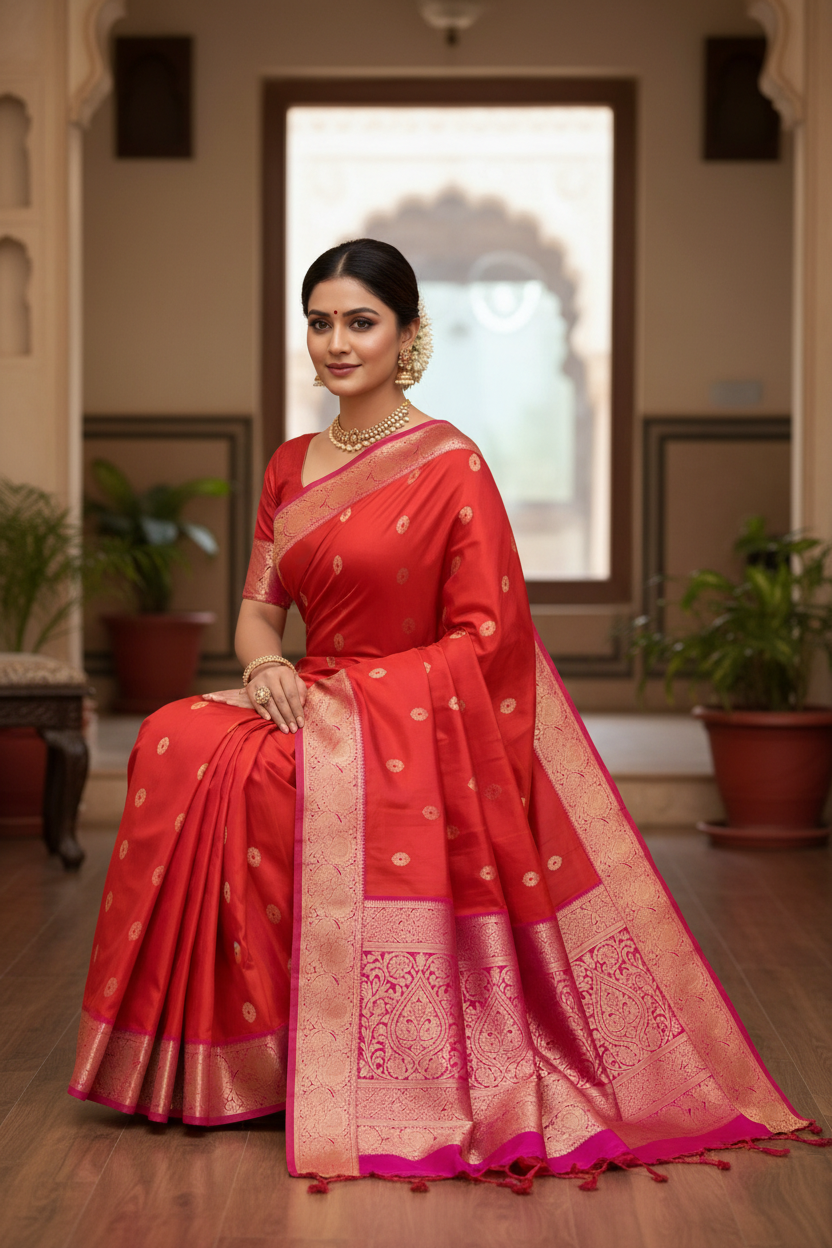 Pure Kanchipuram Silk Saree Peachish Pink Colour with Pink Border
