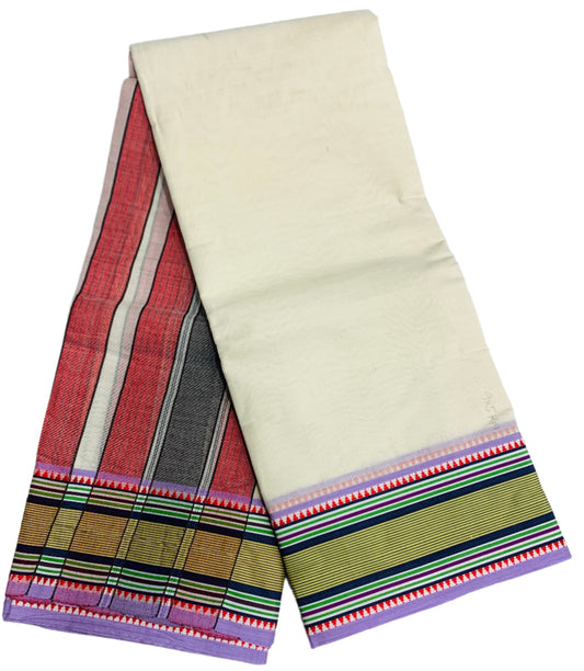 9X5 Cotton Unbleached Dhoti Multi Colour Border with Angavastram