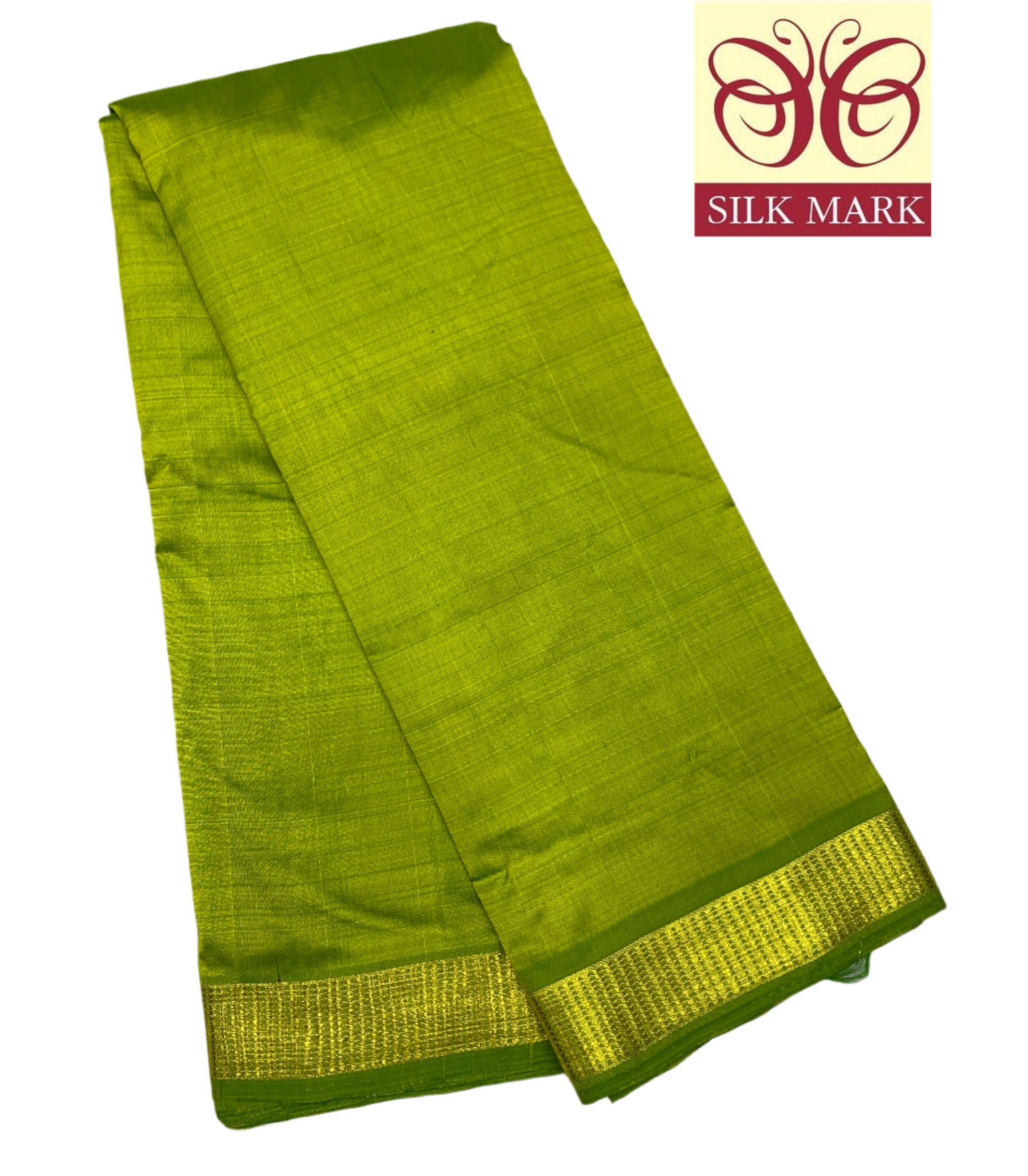 Pure Kanchipuram Silk Parrot Green Colour with Golden Zari Border