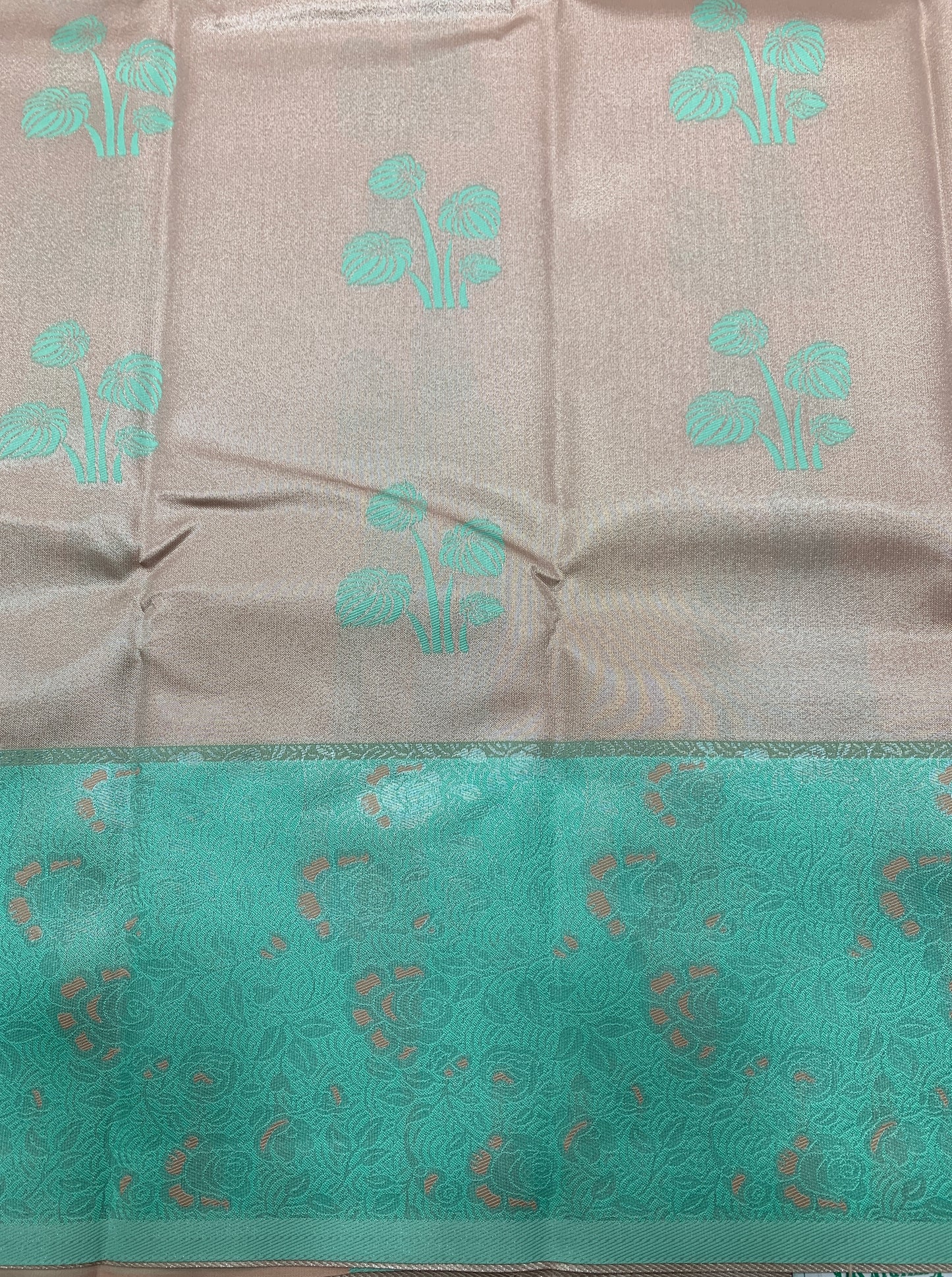 Art Silk Saree Light Peach Colour with Sapphire Colour Border