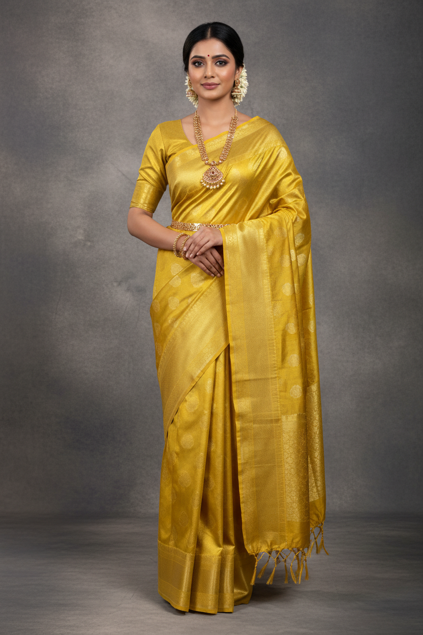 Fancy Tissue Saree Golden Colour with Self Colour Border
