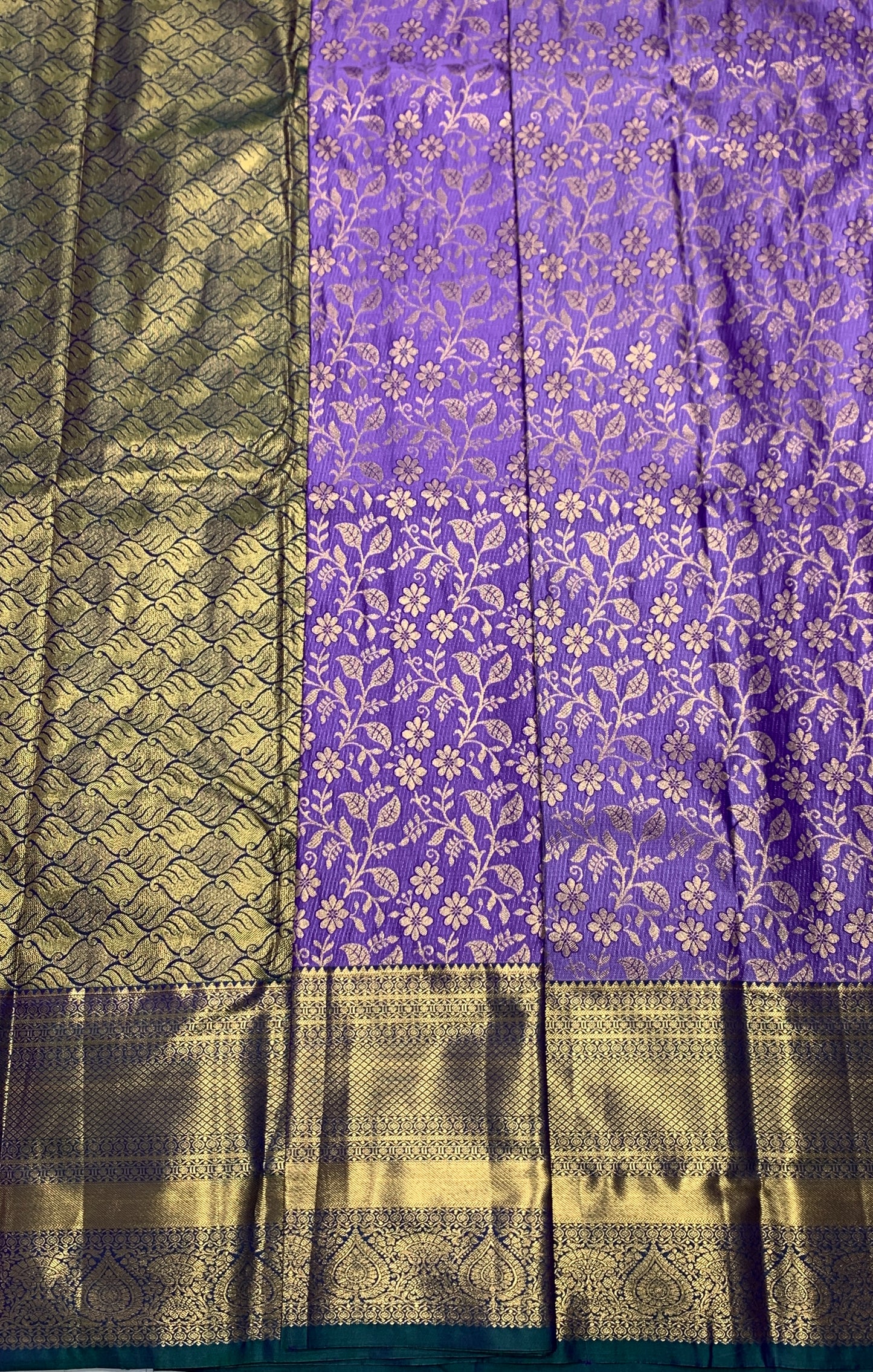 Vegan Silk Saree Lavender Colour with Green Border