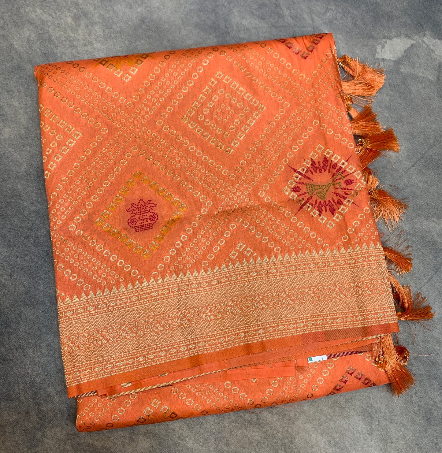 Banaras Soft Silk Saree Light Orange Colour with Sliver Colour Floral Design Border