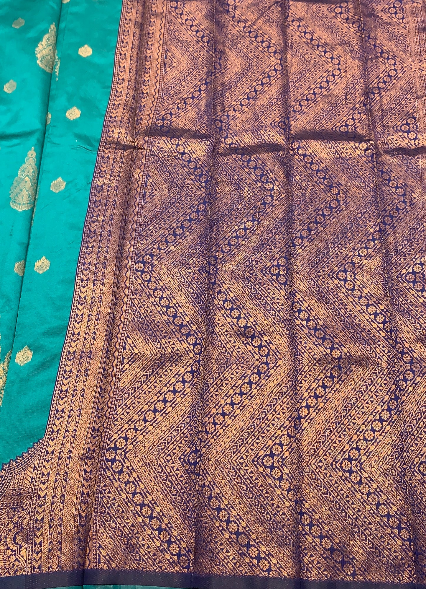 Peacock Green Colour Art Silk Saree with Blue Border