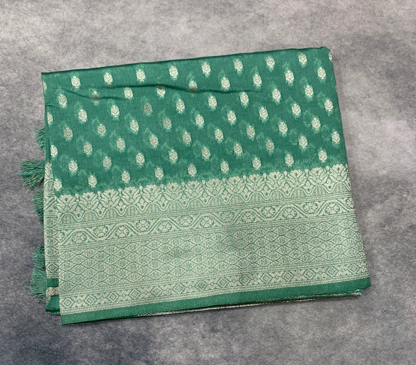 Soft Silk Casual Saree Olive Green Colour with Sliver Colour Border