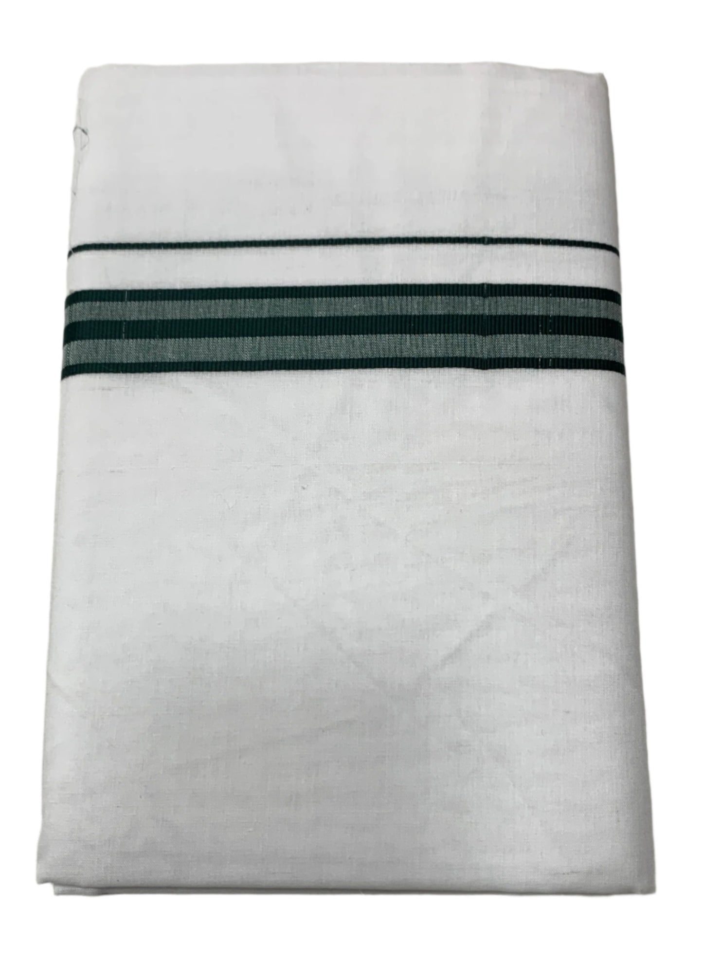 8 Mulam White Cotton Dhoti with Large Dark Green Border