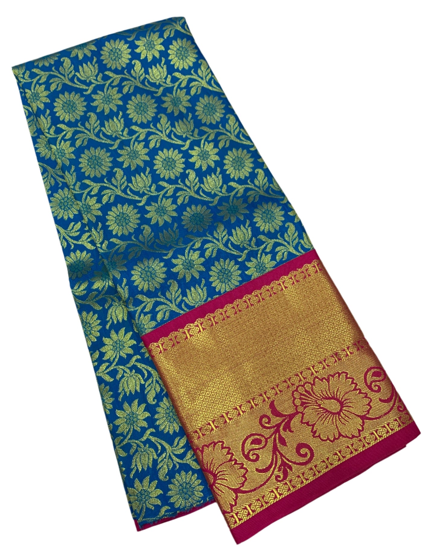 Blue shade Vegan Silk Kids Pattu Pavadai with Contrast border for age above 10 years
