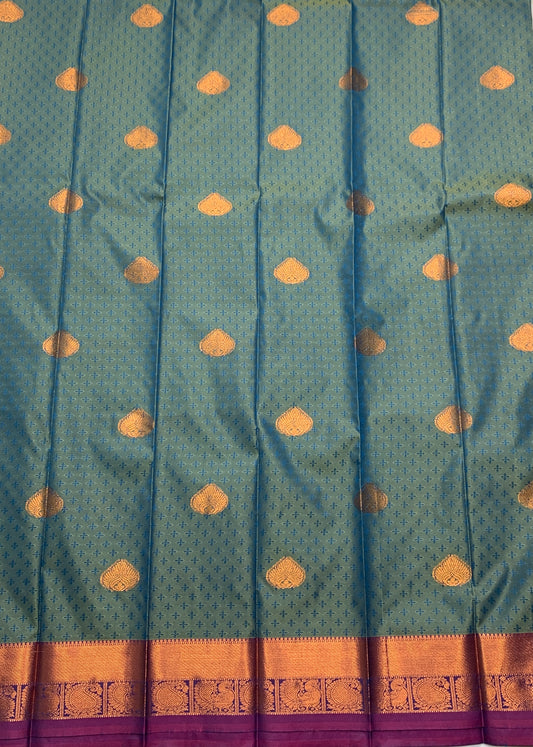 Dual Colour Silk Cotton Saree with Copper Zari Border
