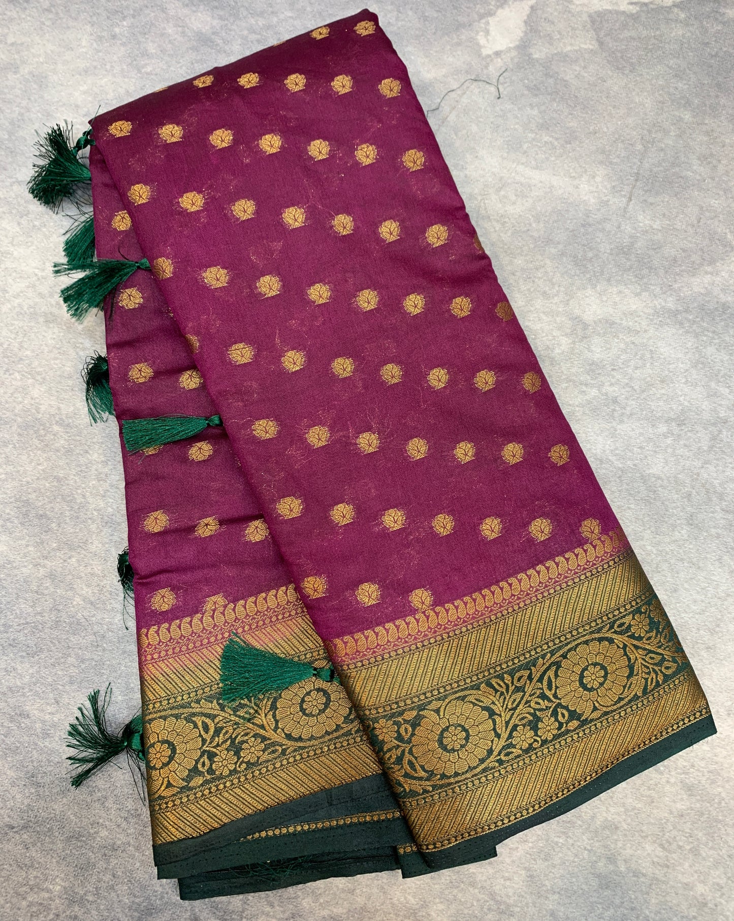 Crepe Saree Magenta Colour with Green Border